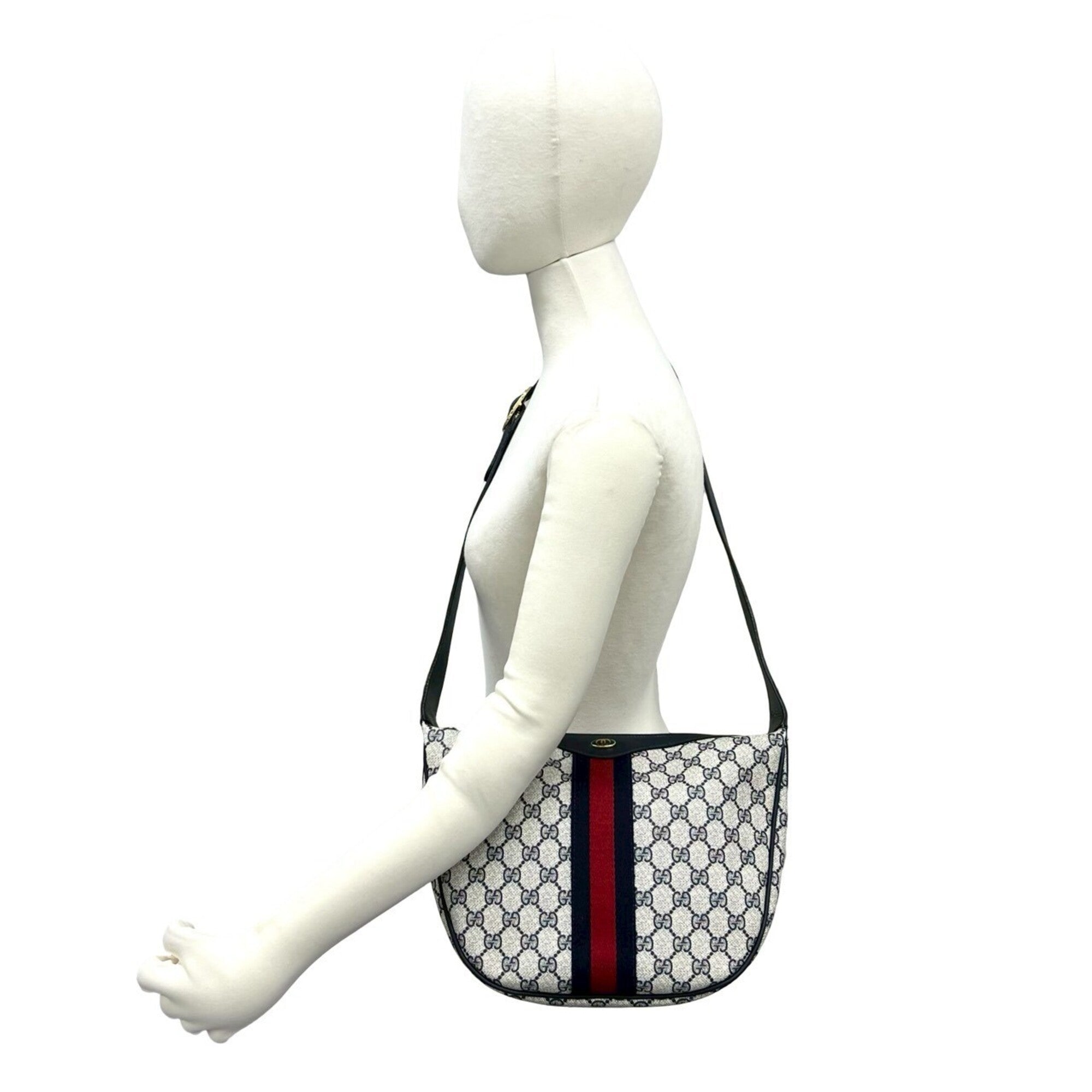 Gucci Navy Red Color Pvc Leather Shoulder Bag (Pre-Owned)