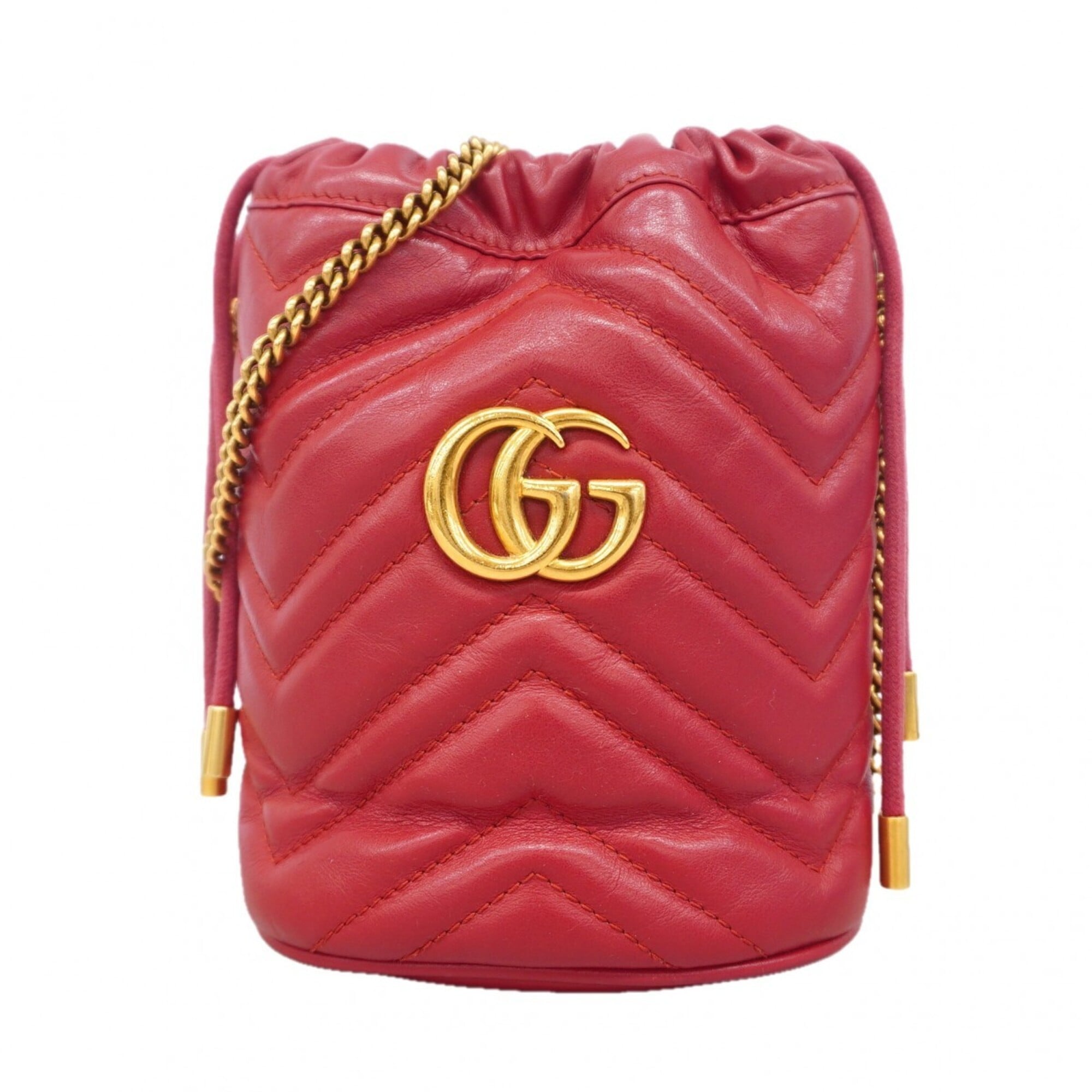 Gucci Red Color Leather Shoulder Bag (Pre-Owned)
