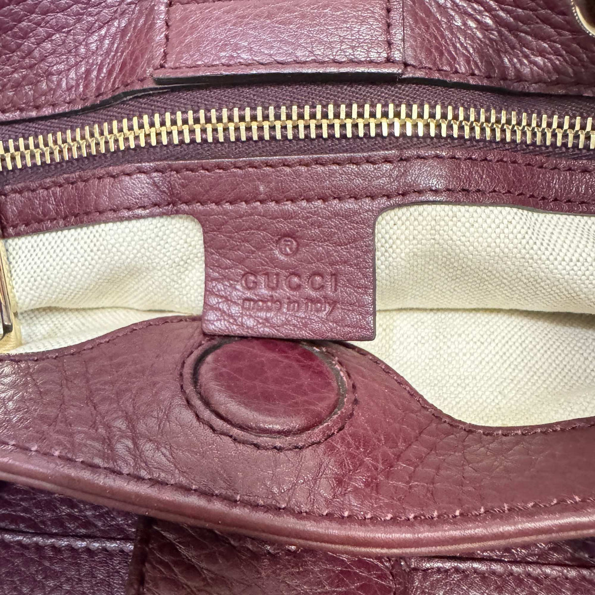 Gucci Wine Bamboo Leather Handbag Shoulder Bag (Pre-Owned)