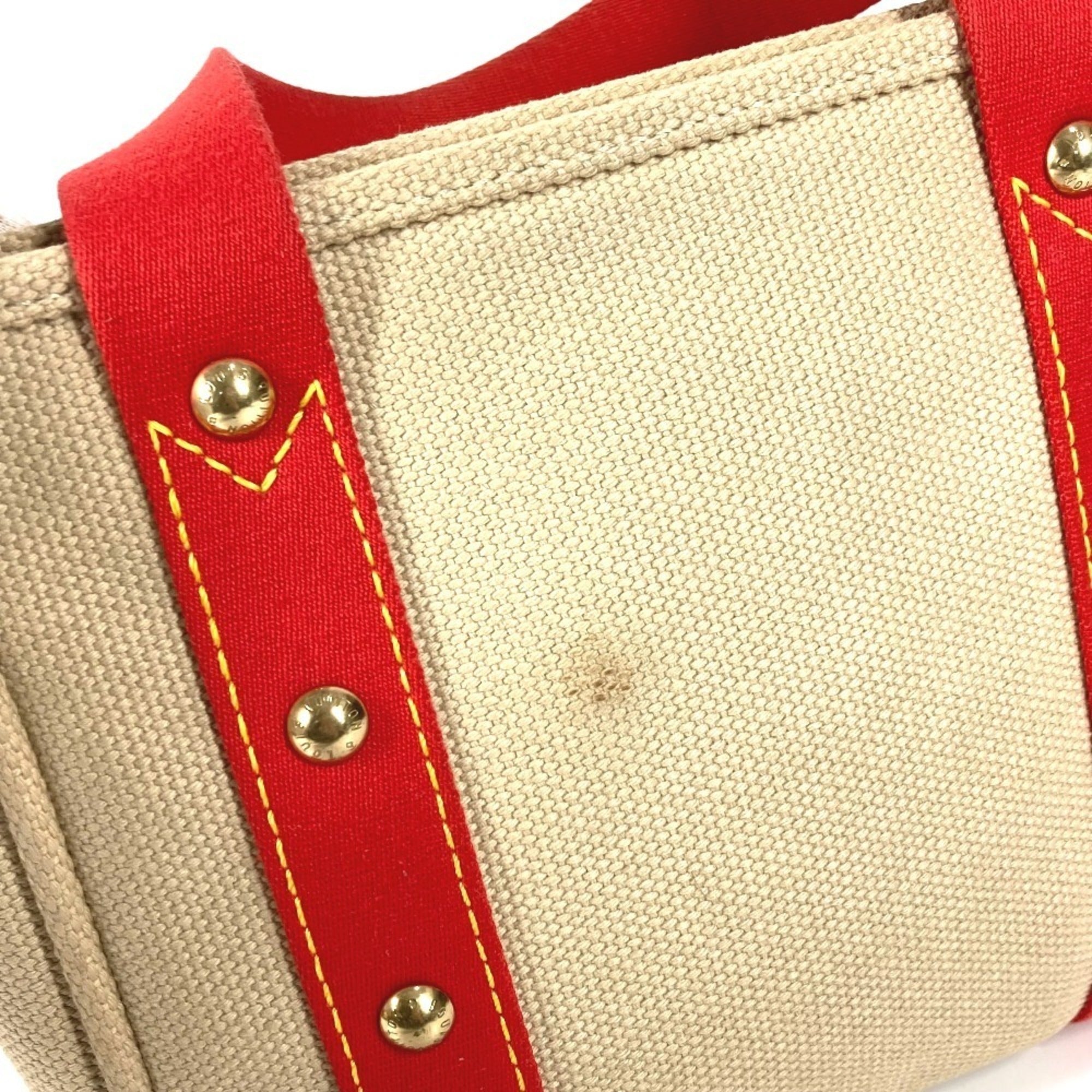 Louis Vuitton Beige Galle Red Color Cotton Handbag Tote Bag (Pre-Owned)