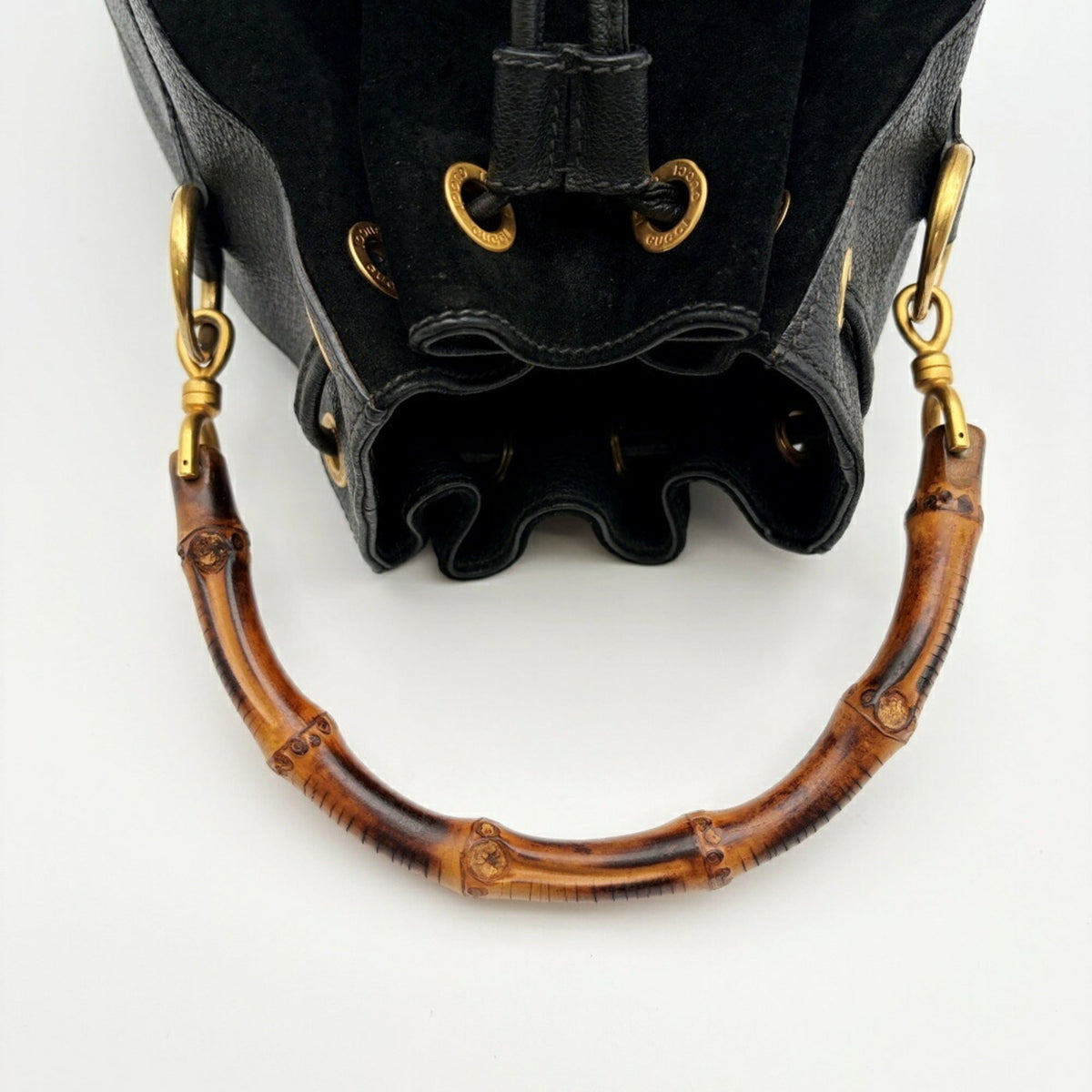 Gucci Black Bamboo Suede Leather Shoulder Bag (Pre-Owned)