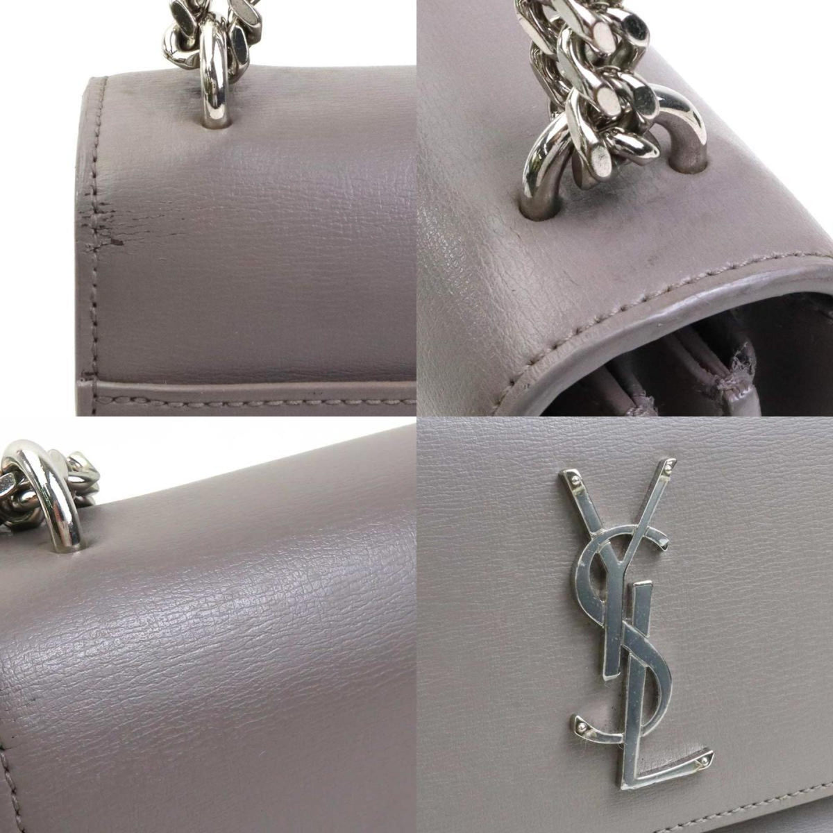 Saint Laurent Gray Silver Leather Metal Shoulder Bag (Pre-Owned)