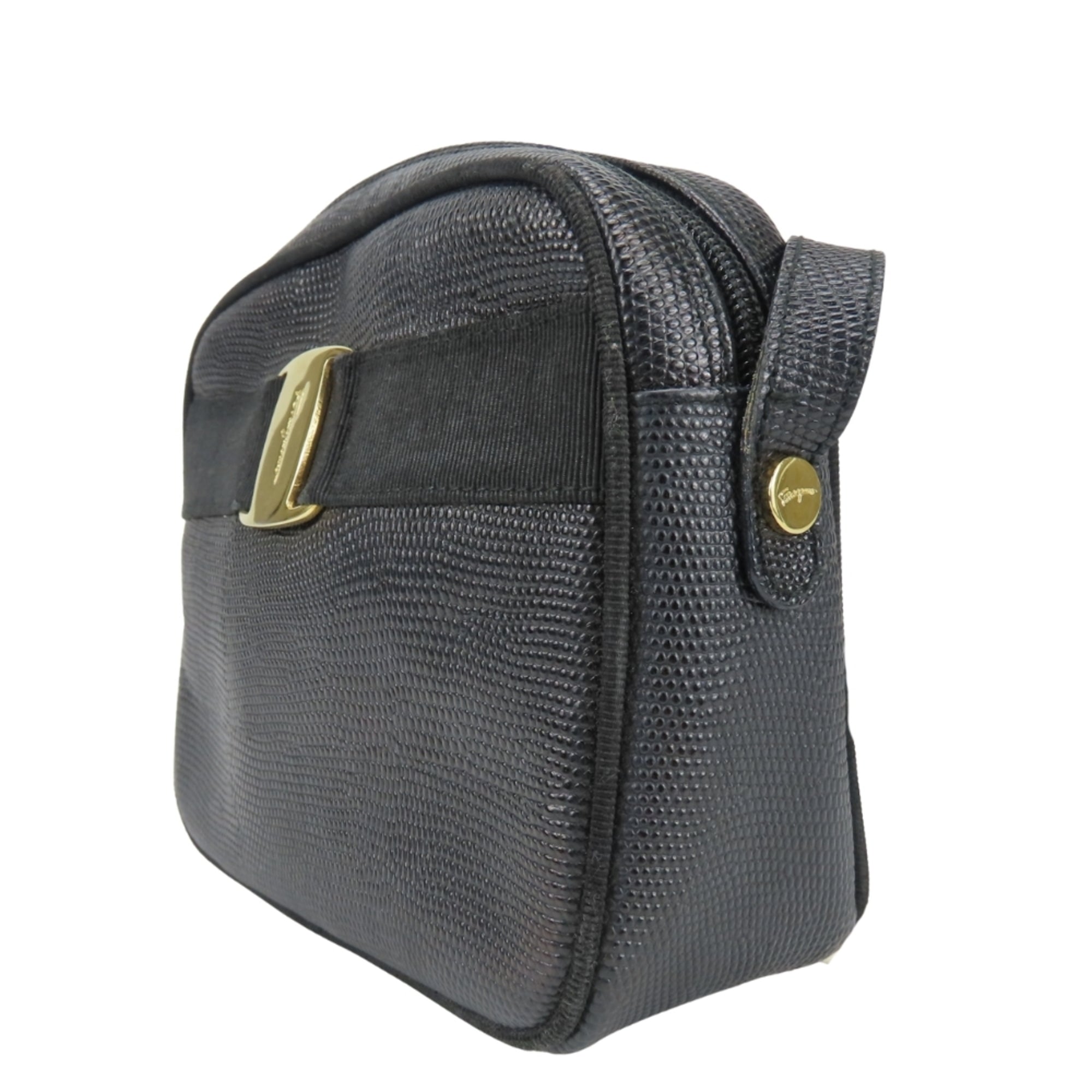 Salvatore Ferragamo Vara Black Leather Shoulder Bag (Pre-Owned)
