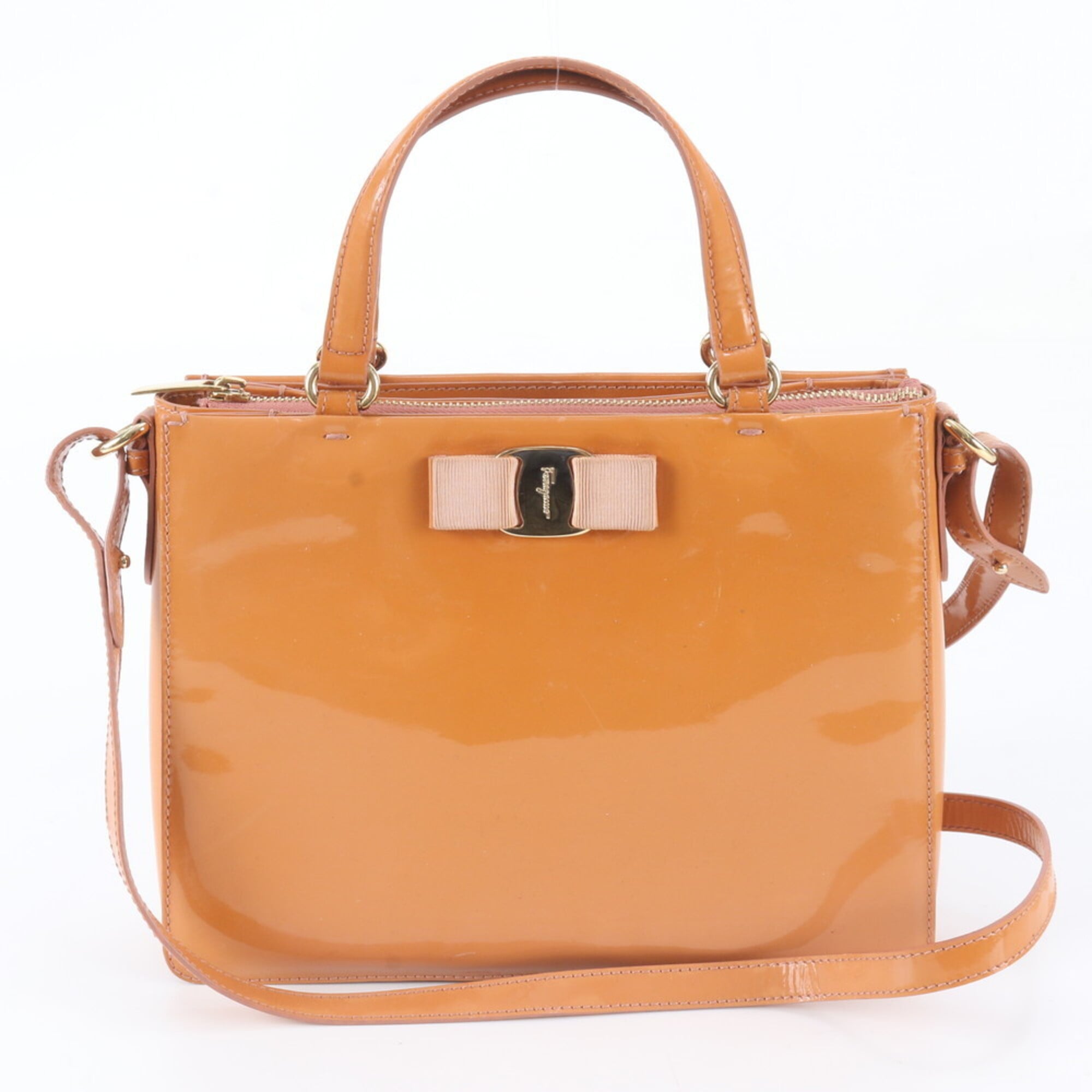 Salvatore Ferragamo Orange Leather Handbag Shoulder Bag Tote Bag (Pre-Owned)