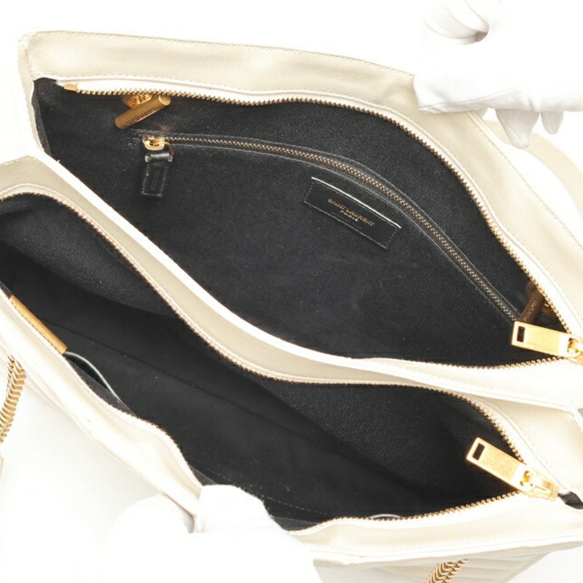 Saint Laurent Ivory Leather Shoulder Bag Tote Bag (Pre-Owned)