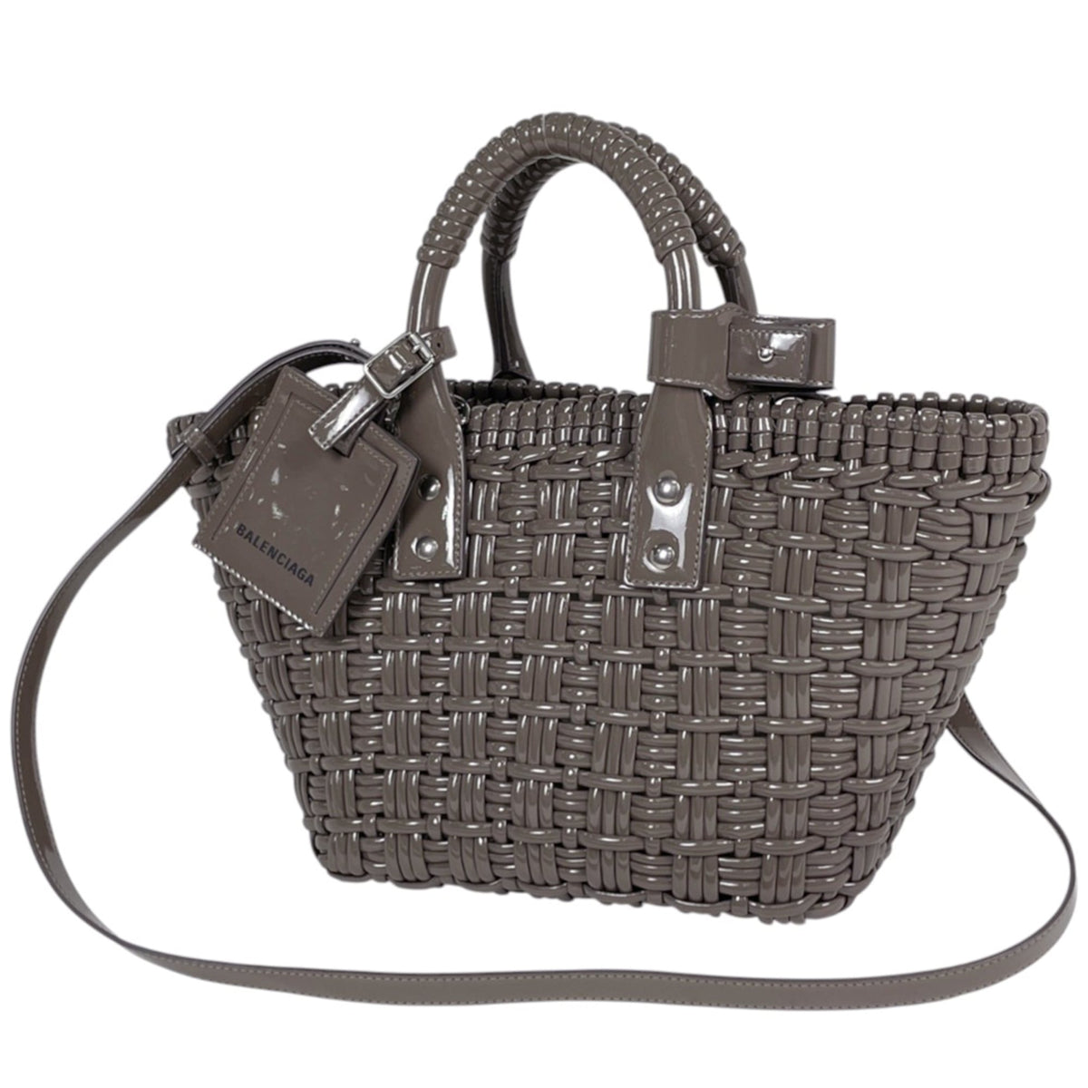 Balenciaga Grayish Patent Leather Basket Handbag (Pre-Owned)