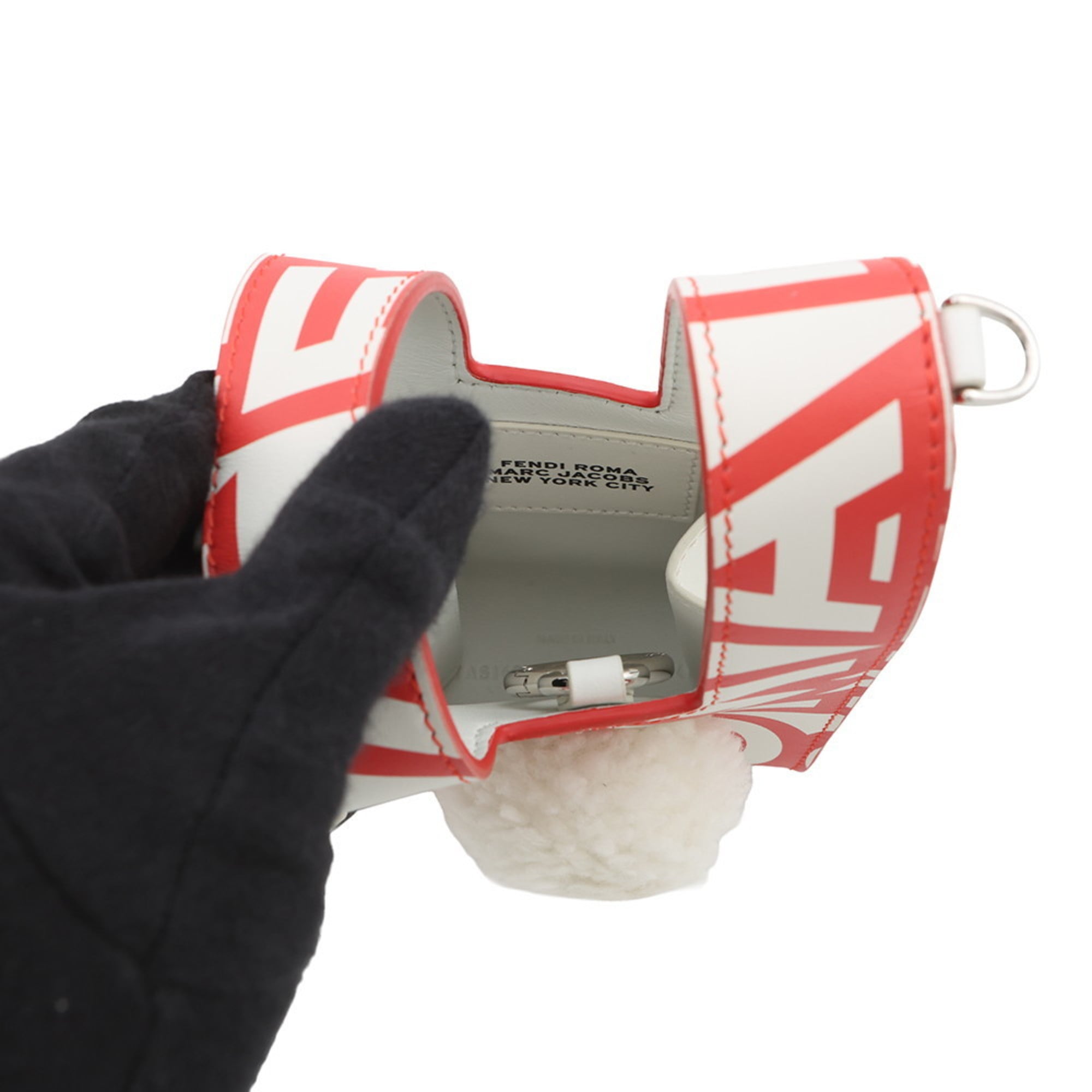 Fendi Red Color White Leather Handbag Shoulder Bag (Pre-Owned)