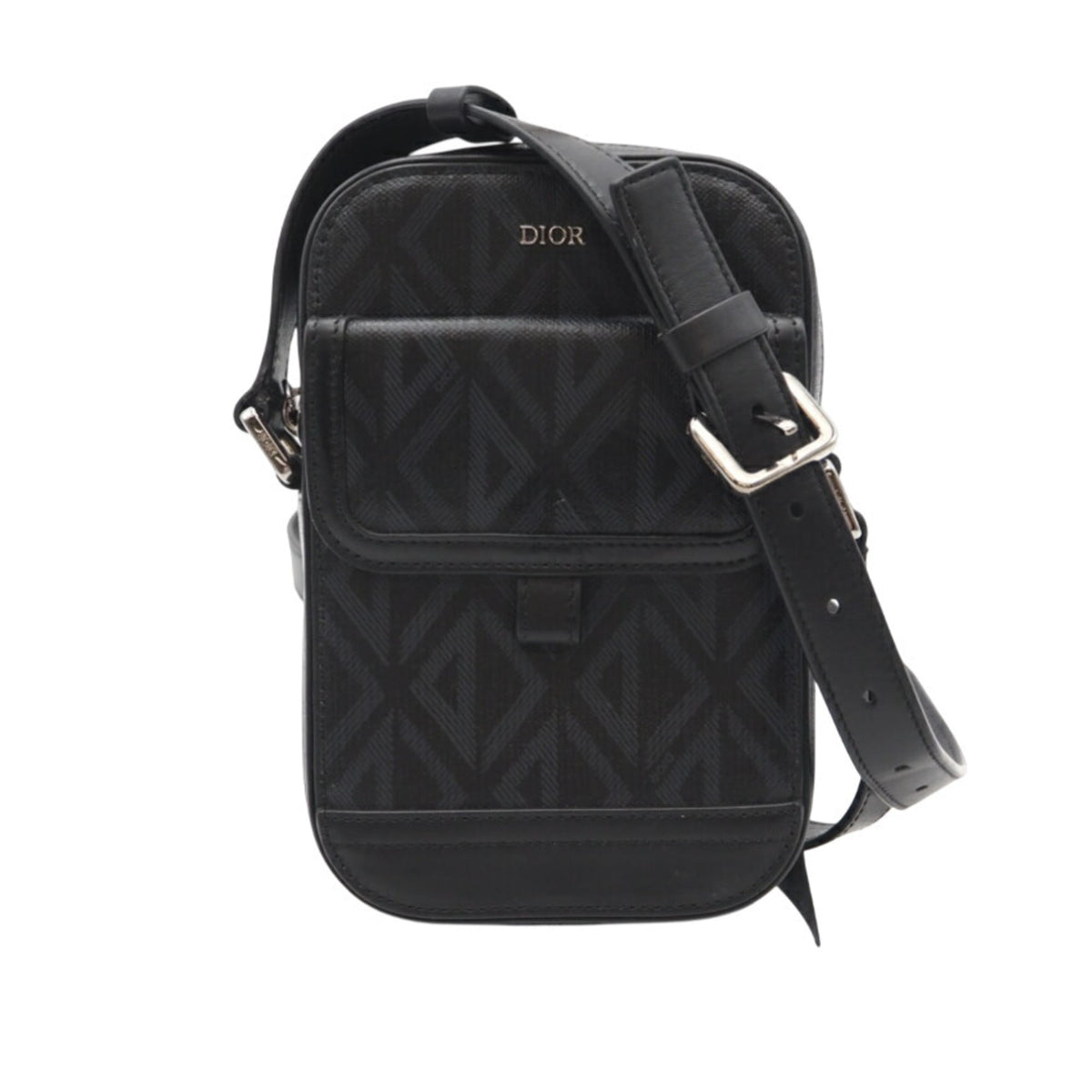 Christian Dior Black Gray Coated Canvas Shoulder Bag (Pre-Owned)