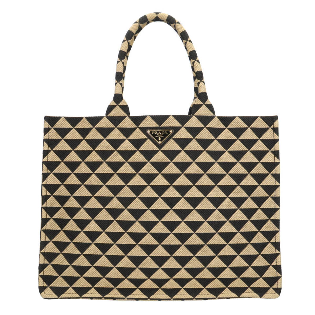 Prada Beige Black Fabric Leather Handbag Tote Bag (Pre-Owned)