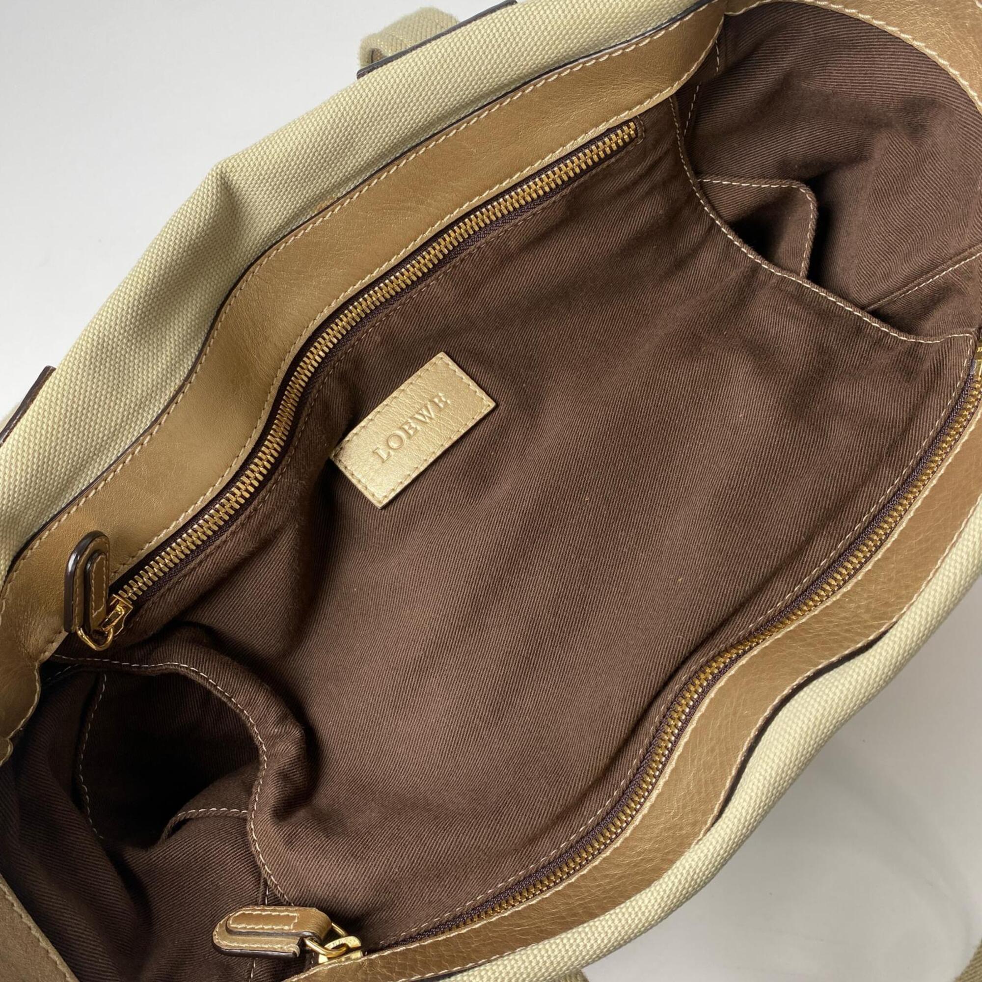 Loewe Beige Canvas Leather Shoulder Bag Tote Bag (Pre-Owned)