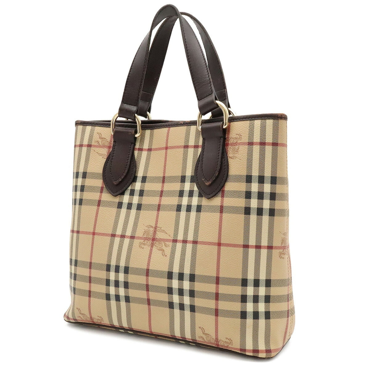 Burberry Beige Black Bordeaux Dark Brown Coated Canvas Leather Handbag Shoulder Bag Tote Bag (Pre-Owned)