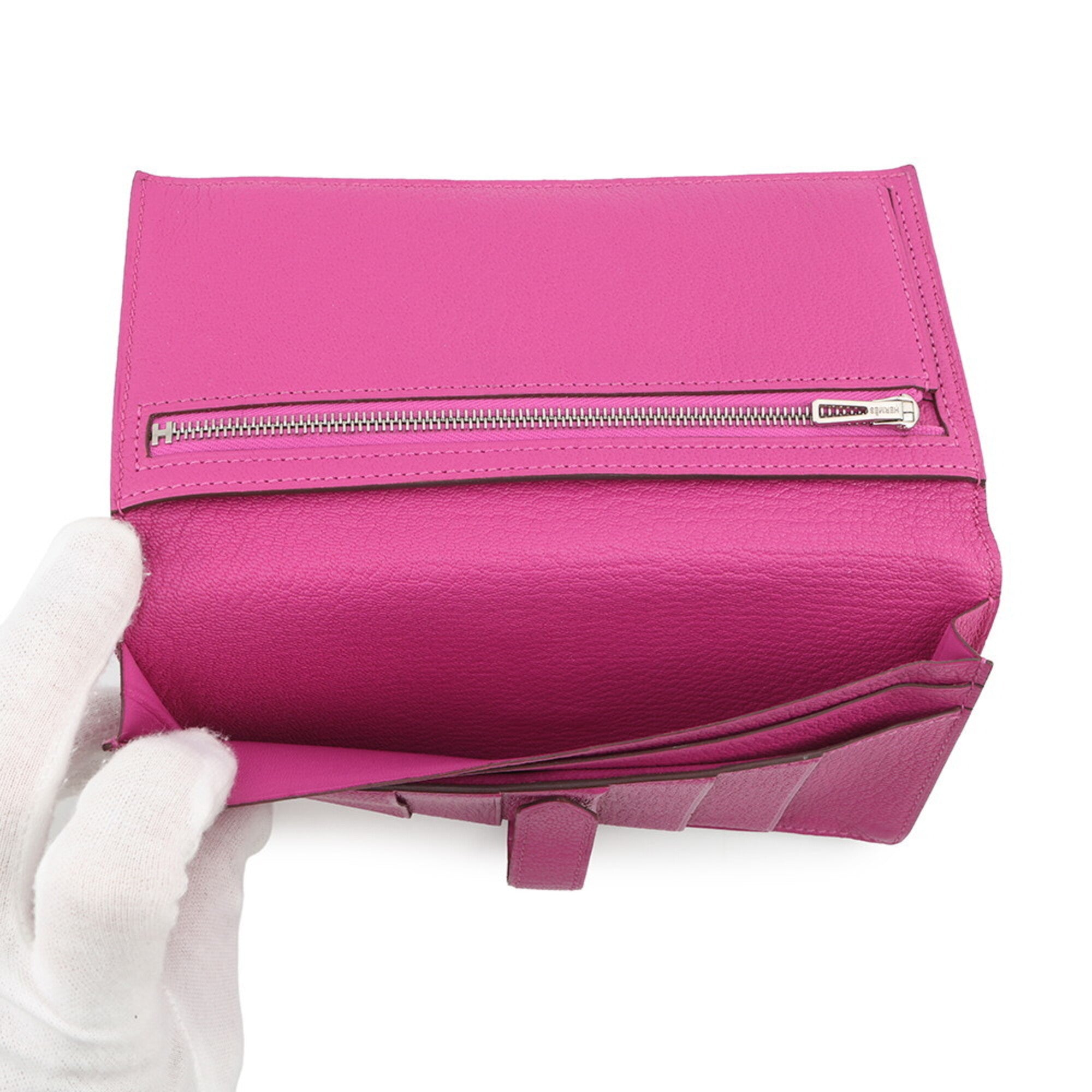 Hermes Pink Chevre Myzore Leather Long Wallet (Bi-Fold) (Pre-Owned)