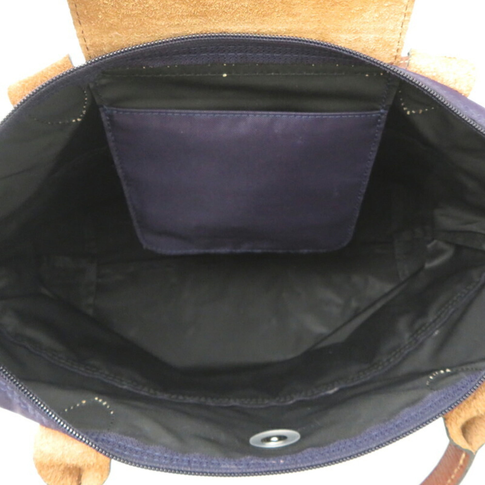 Longchamp Brown Purple Nylon Leather Handbag (Pre-Owned)