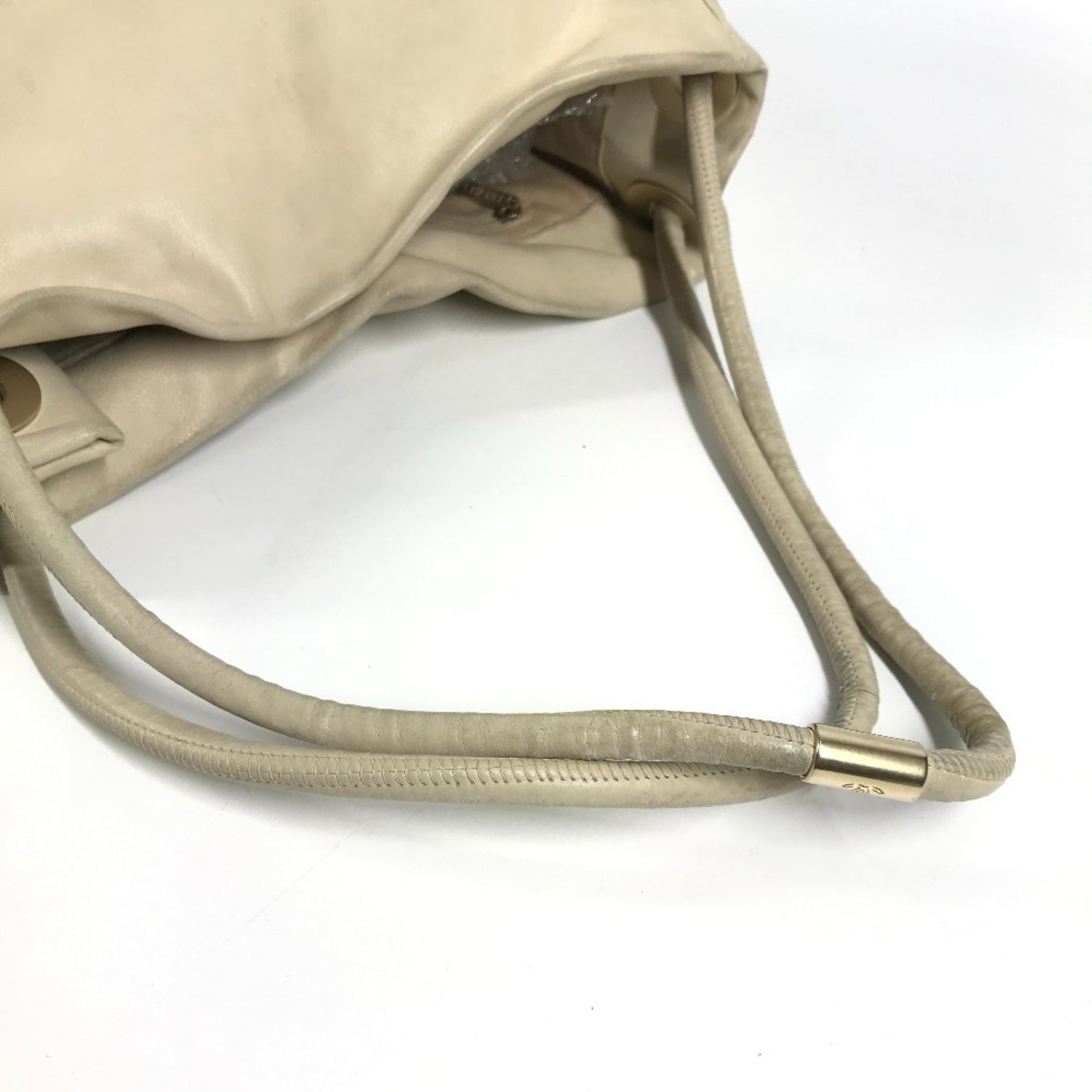 Chanel Beige White Leather Shoulder Bag Tote Bag (Pre-Owned)
