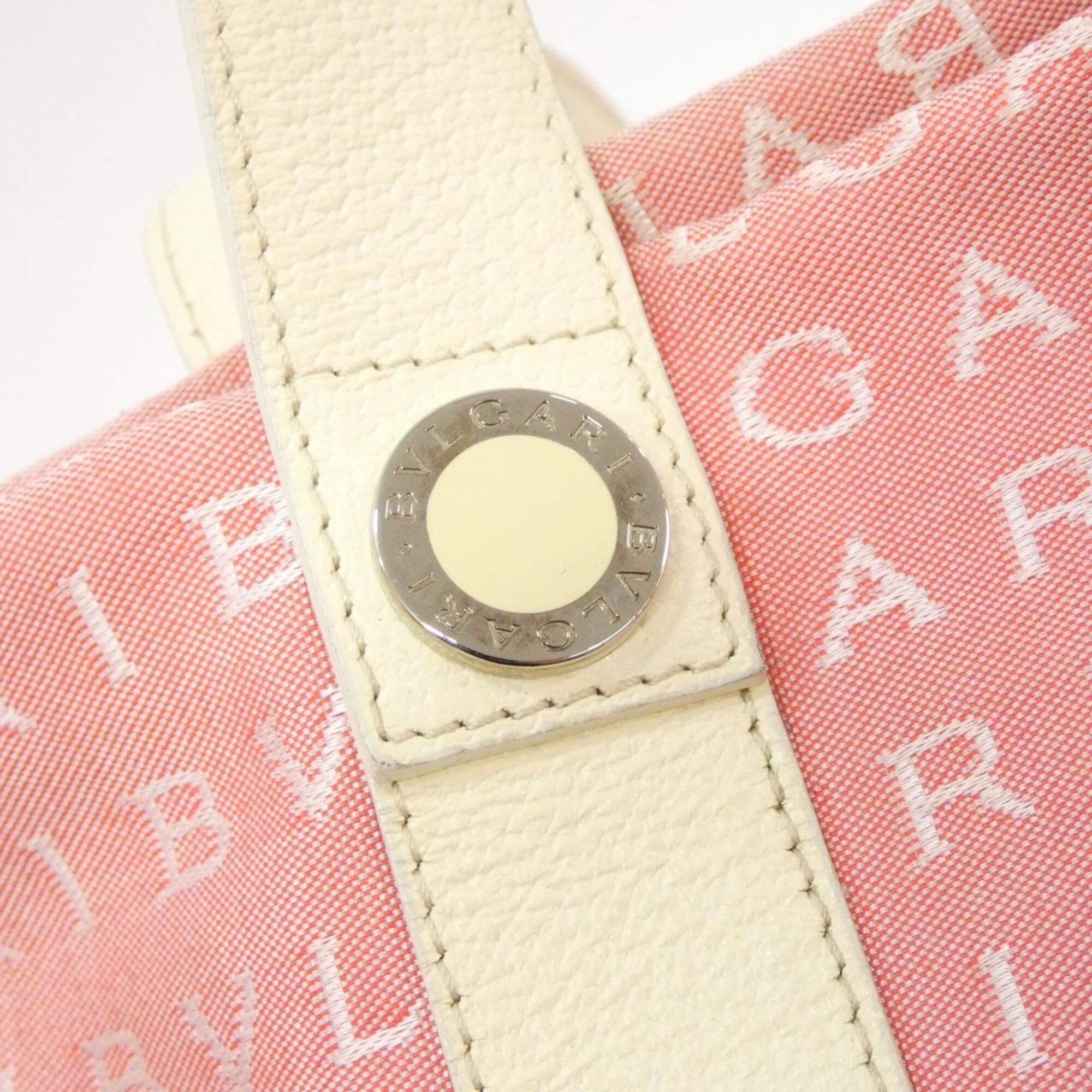 Bvlgari Ivory Pink Canvas Leather Handbag Pouch (Pre-Owned)