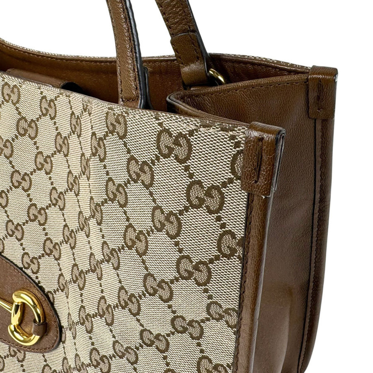 Gucci Brown Gg Canvas Leather Handbag (Pre-Owned)