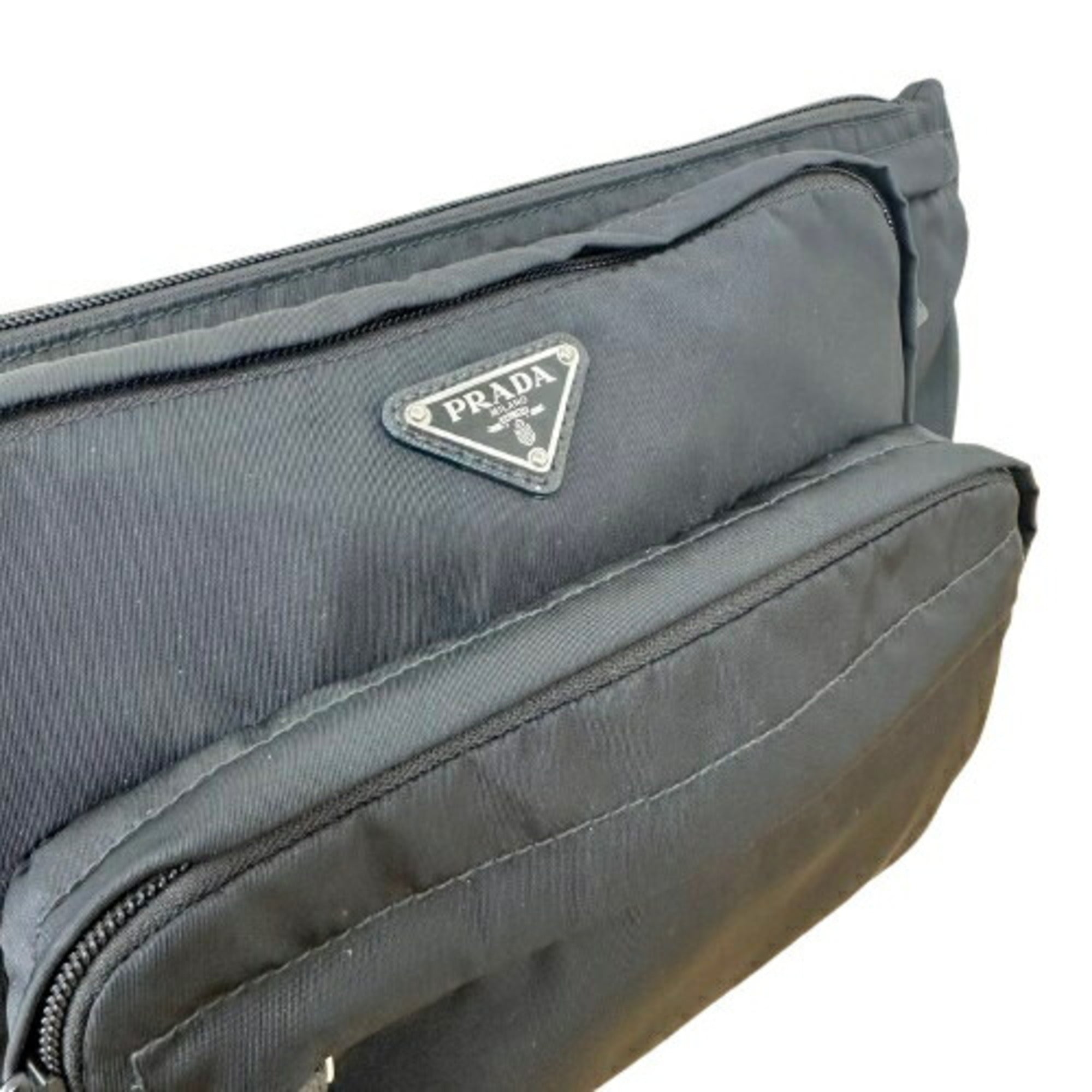 Prada Saffiano Black Nylon Leather Fanny Pack Shoulder Bag (Pre-Owned)