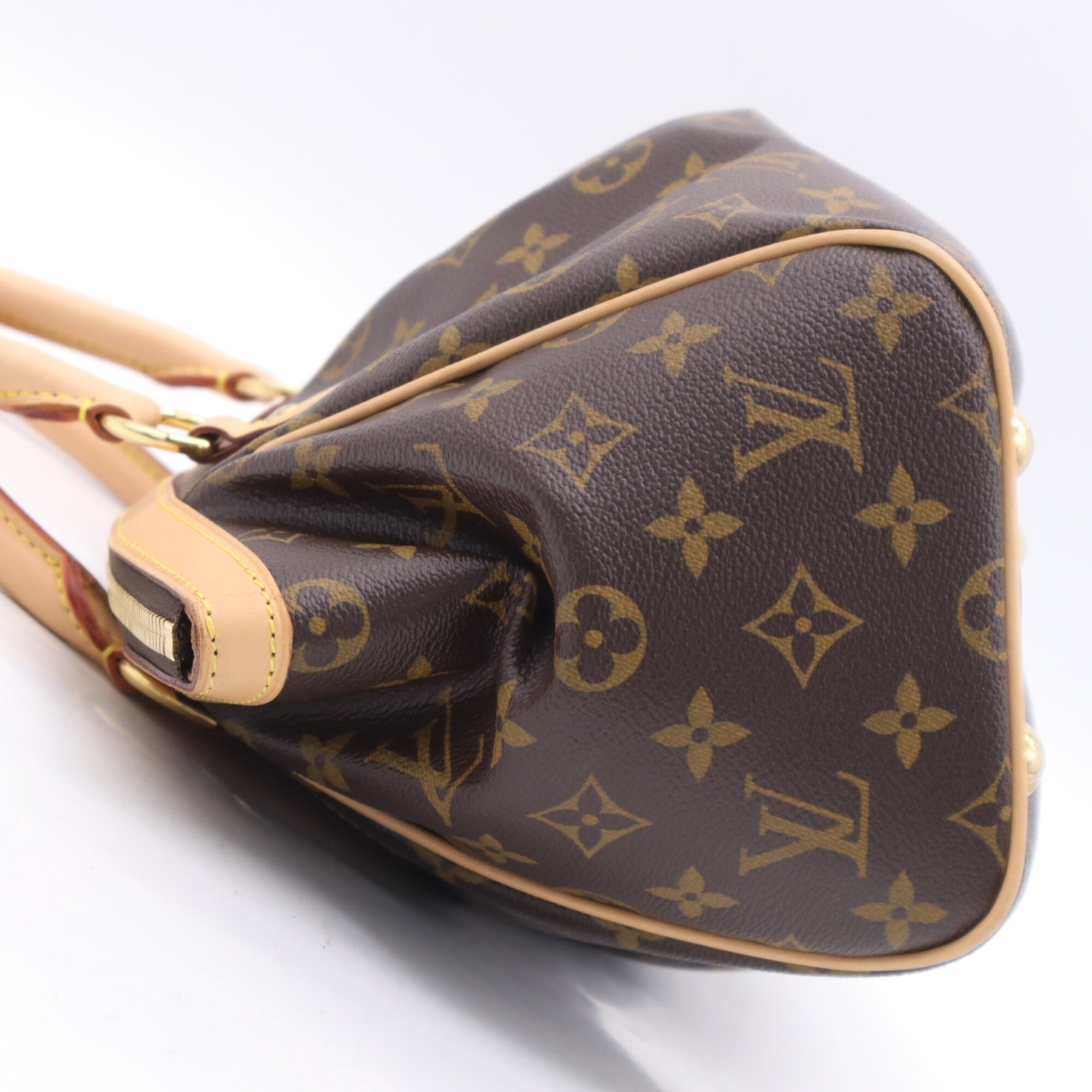 Louis Vuitton Beige Brown Coated Canvas Leather Handbag (Pre-Owned)