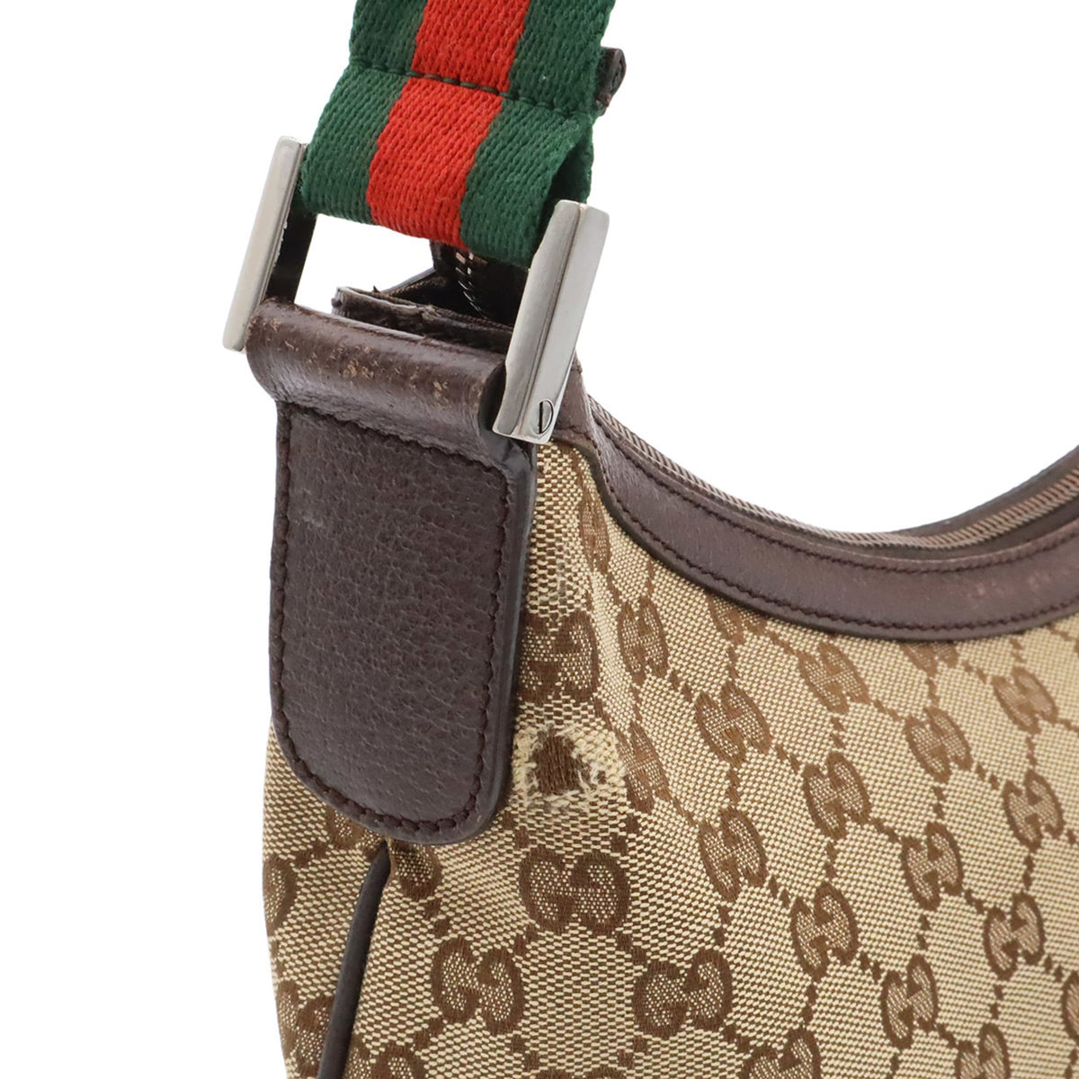 Gucci Gg Canvas Beige Brown Dark Brown Green Khaki Red Color Canvas Leather Shoulder Bag (Pre-Owned)