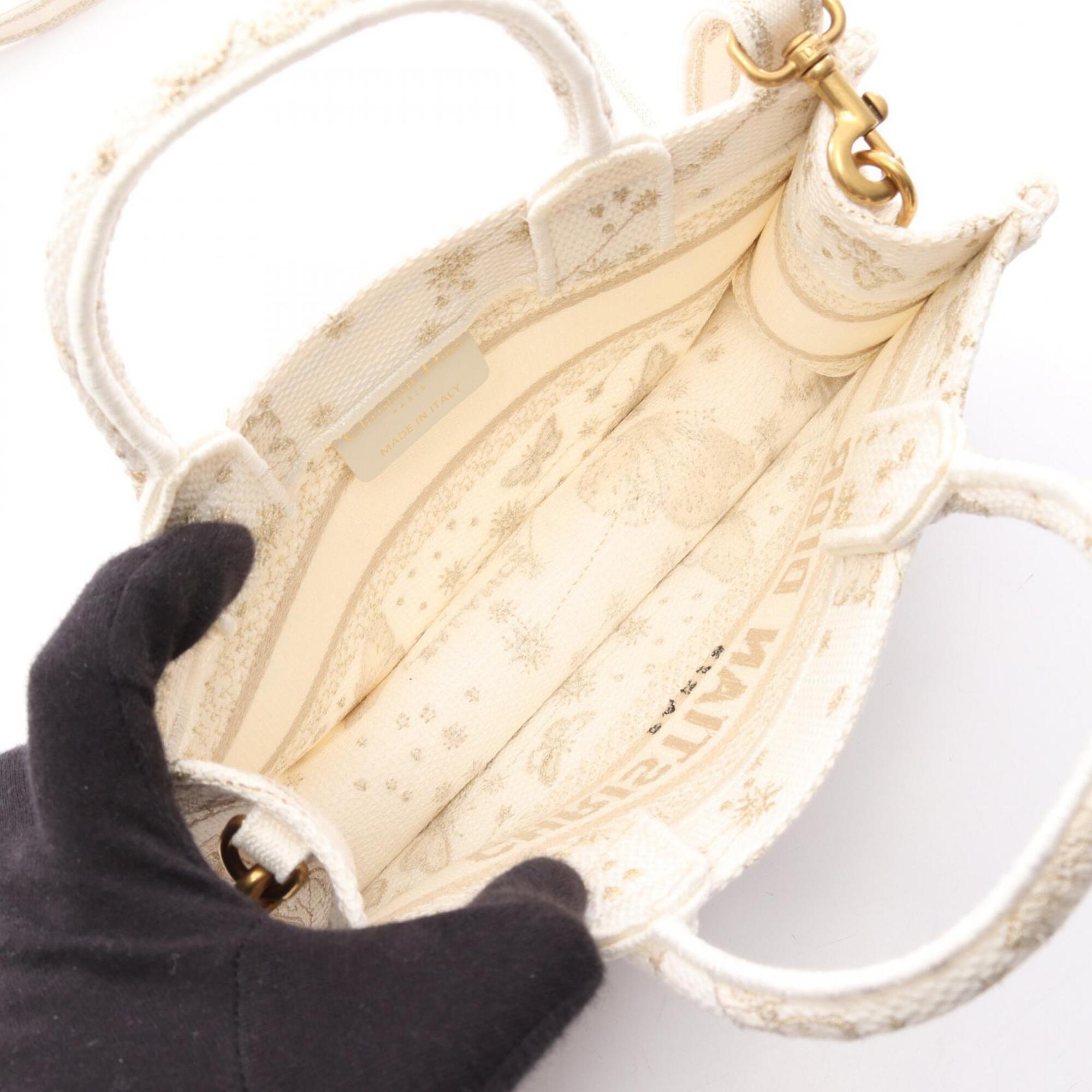 Christian Dior Gold White Canvas Handbag Tote Bag (Pre-Owned)