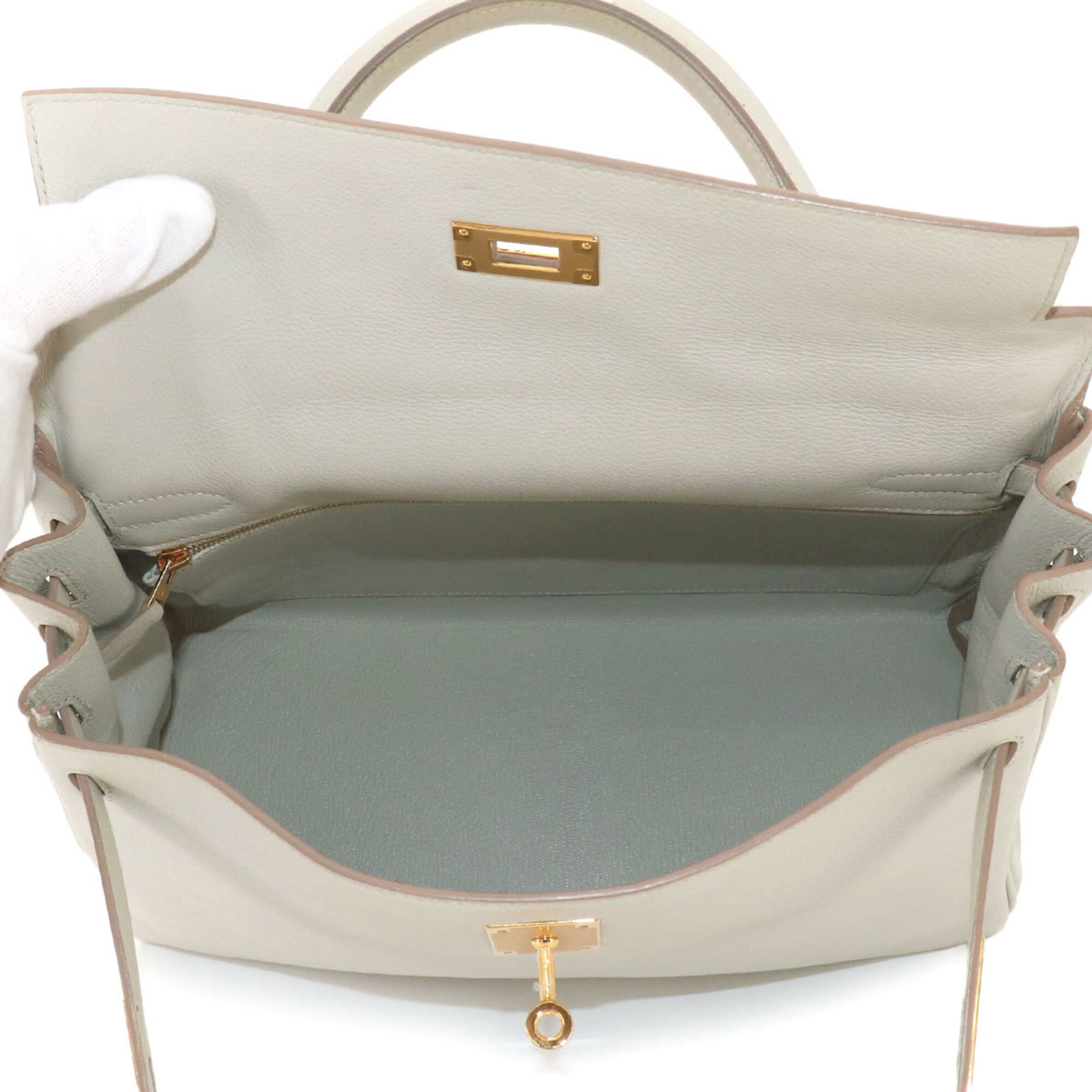Hermes White Evercalf Leather Handbag Shoulder Bag (Pre-Owned)