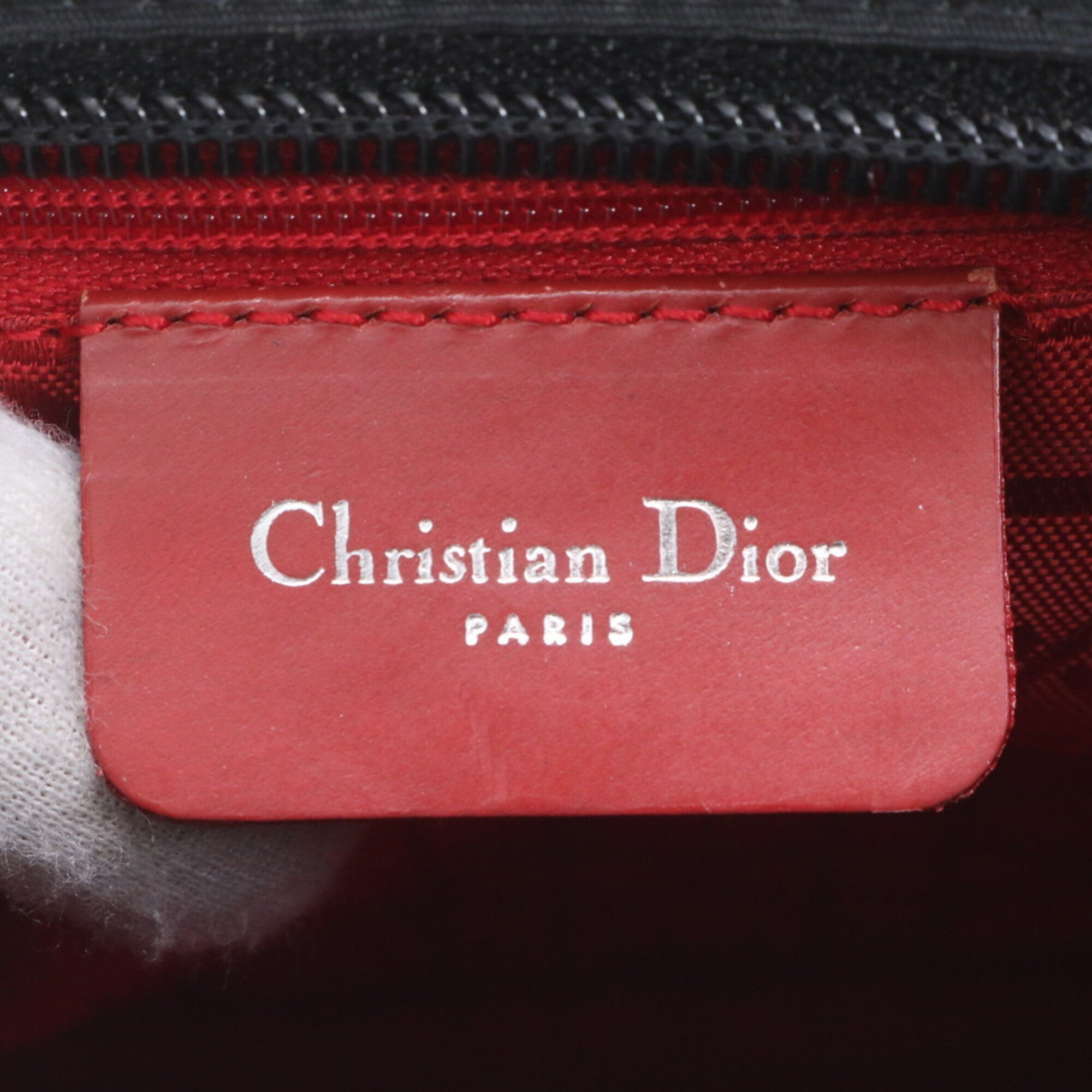 Christian Dior Lady Dior Black Leather Nylon Handbag Shoulder Bag Tote Bag (Pre-Owned)