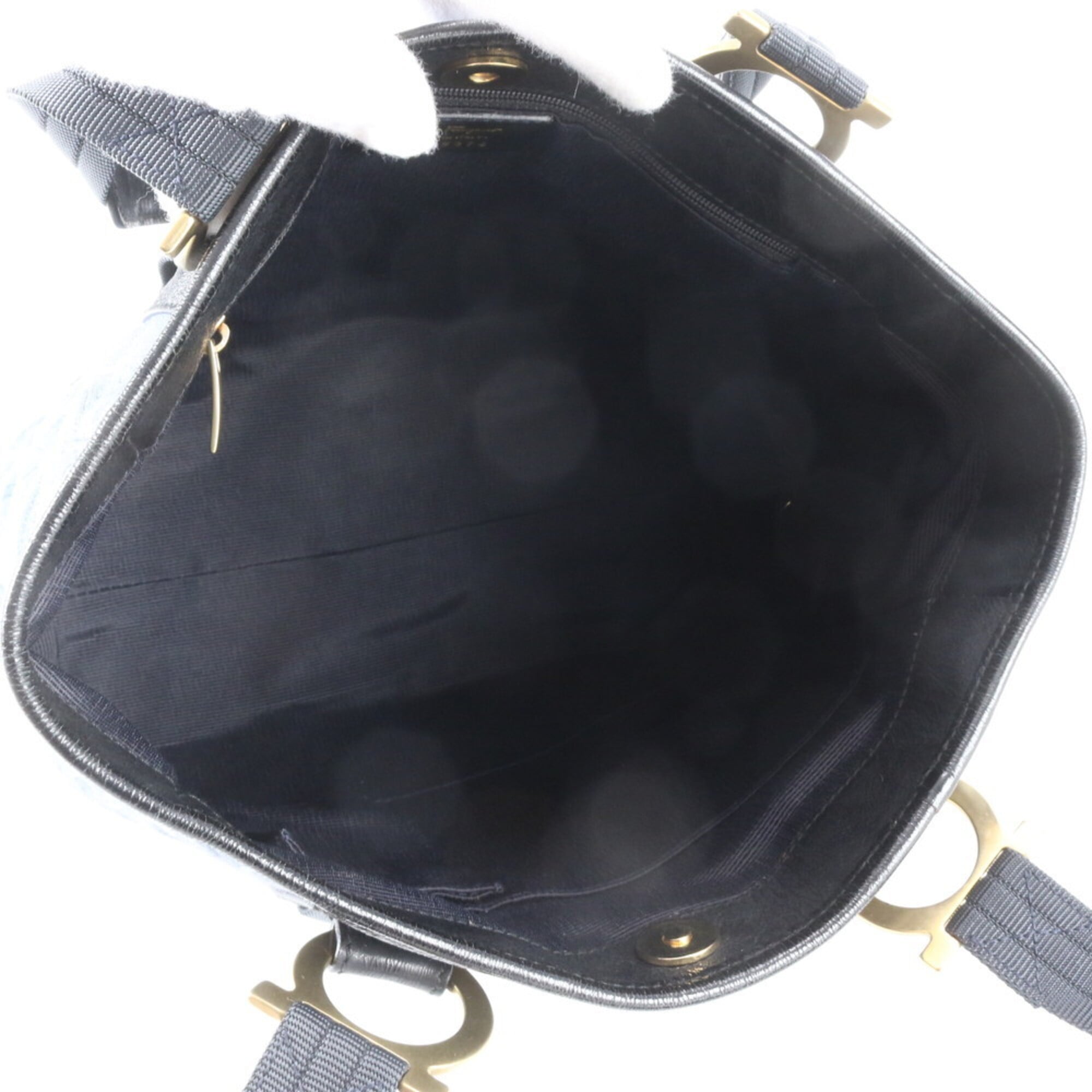 Salvatore Ferragamo Gancini Blue Navy Canvas Leather Handbag Tote Bag (Pre-Owned)