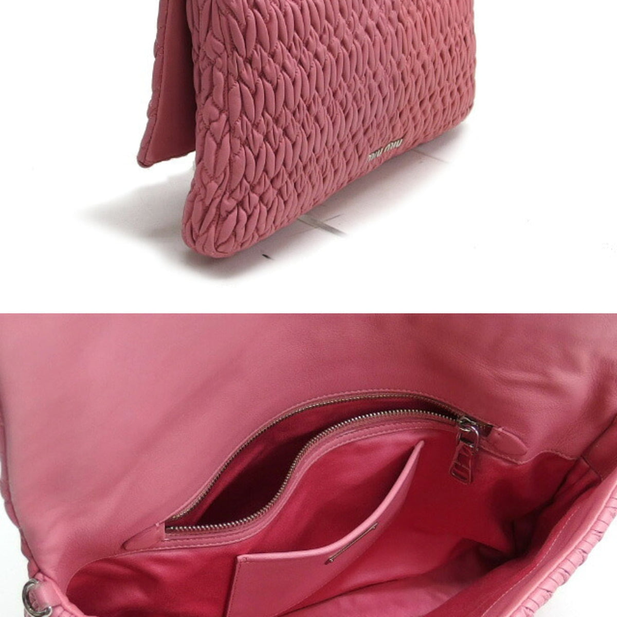 Miu Miu Matelasse Clear Pink Leather Clutch Bag Shoulder Bag (Pre-Owned)