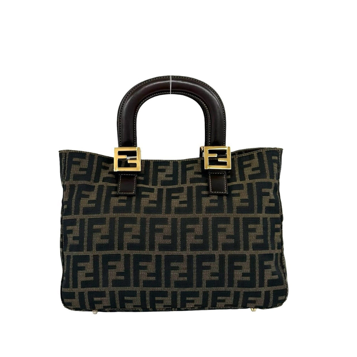 Fendi Black Brown Canvas Leather Handbag Tote Bag (Pre-Owned)