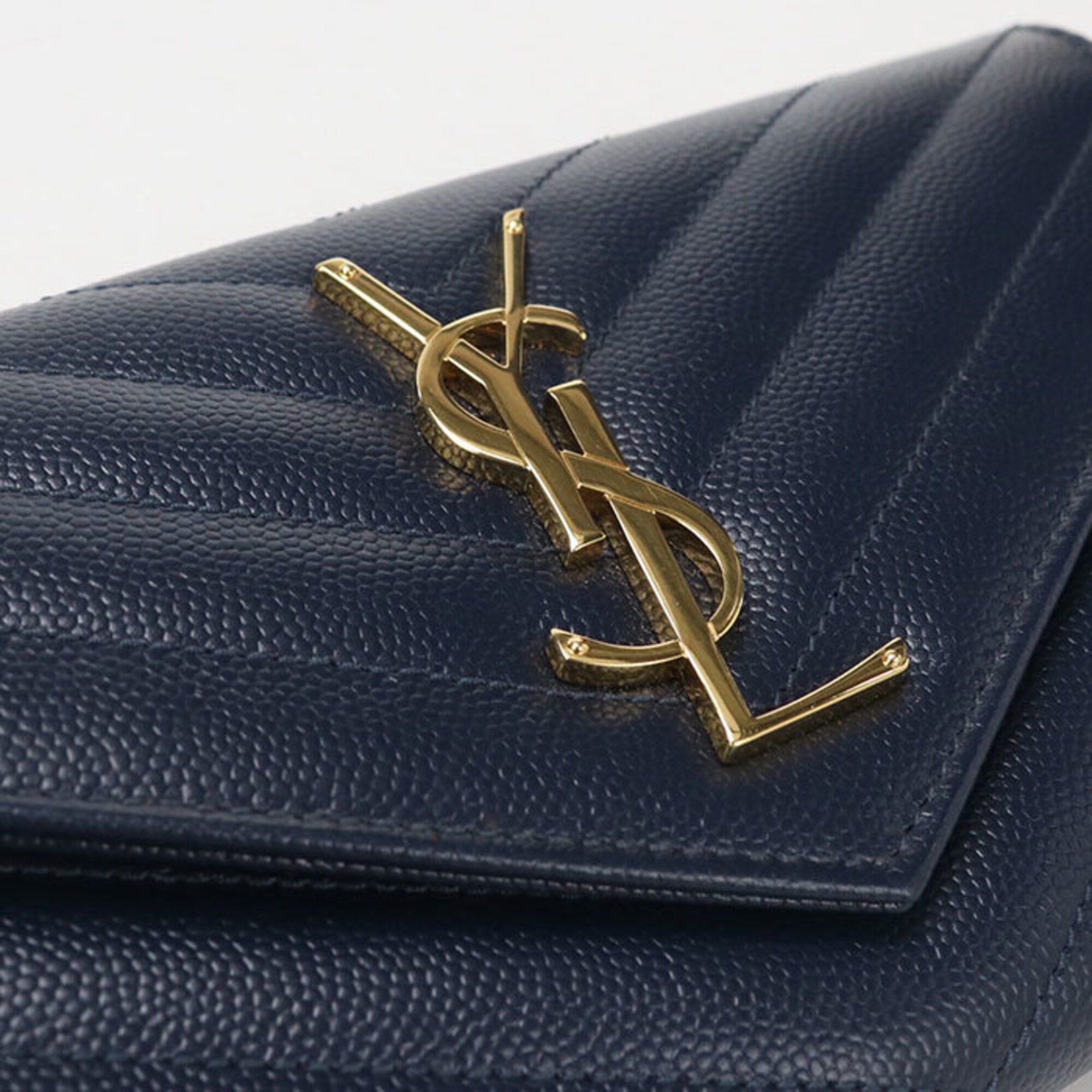 Saint Laurent Navy Leather Long Wallet (Bi-Fold) (Pre-Owned)