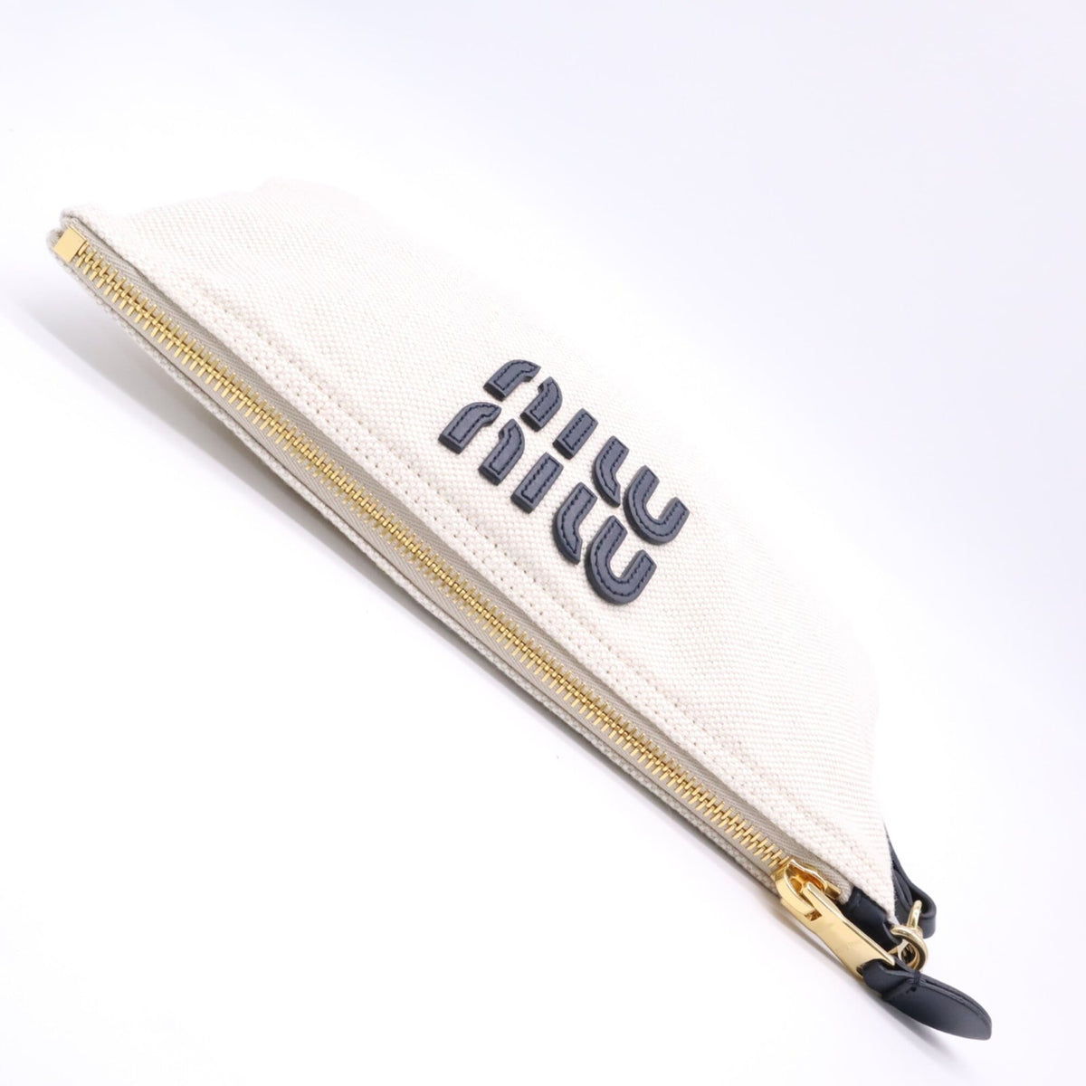 Miu Miu Black White Cotton Linen Pouch (Pre-Owned)