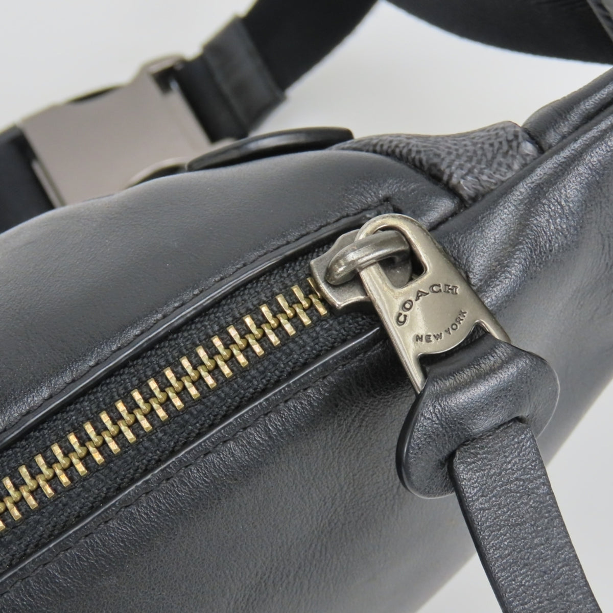 Coach Signature Black Gray Pvc Leather Fanny Pack Sling Bag (Pre-Owned)