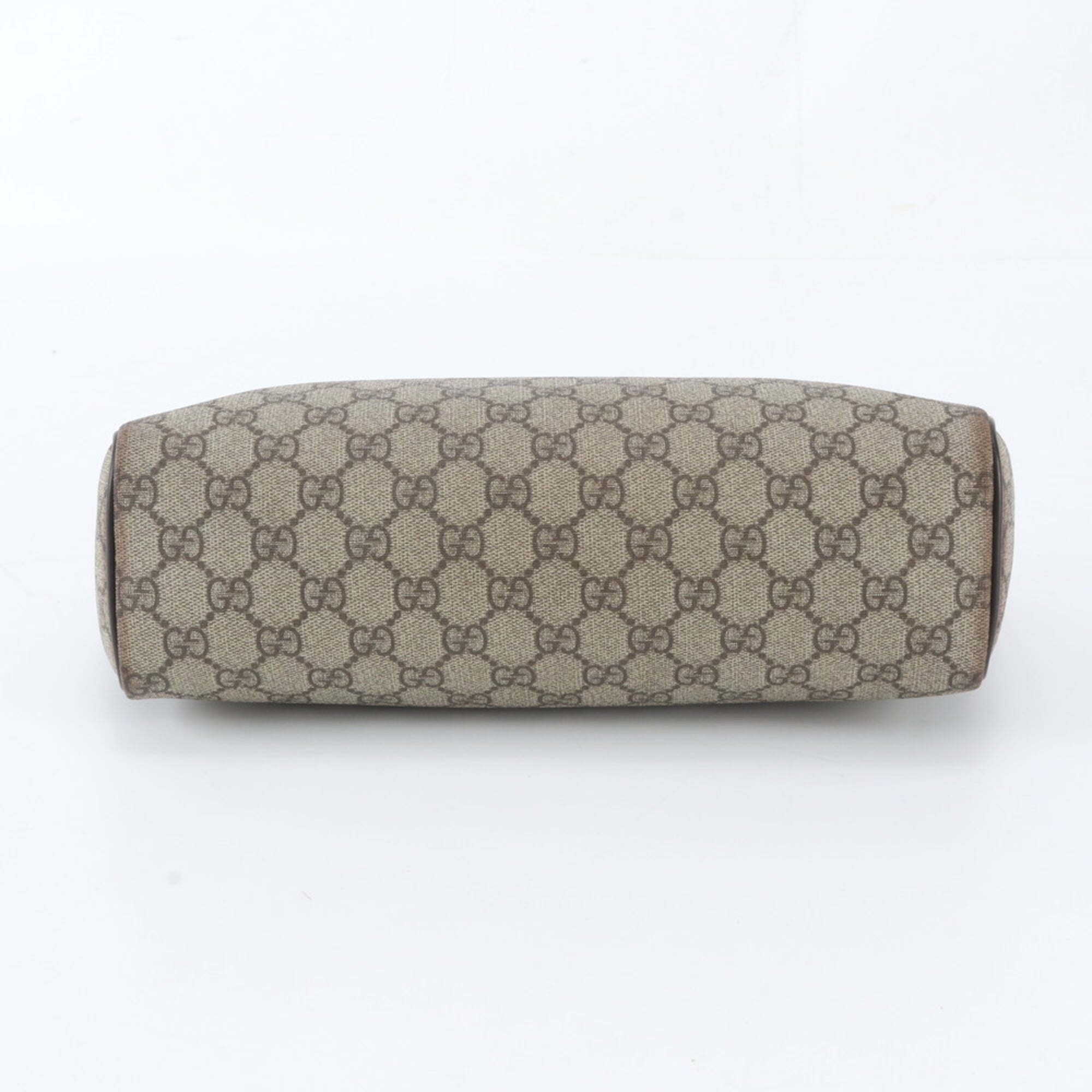 Gucci Dark Brown Grayish Leather Coated Canvas Handbag Pouch (Pre-Owned)