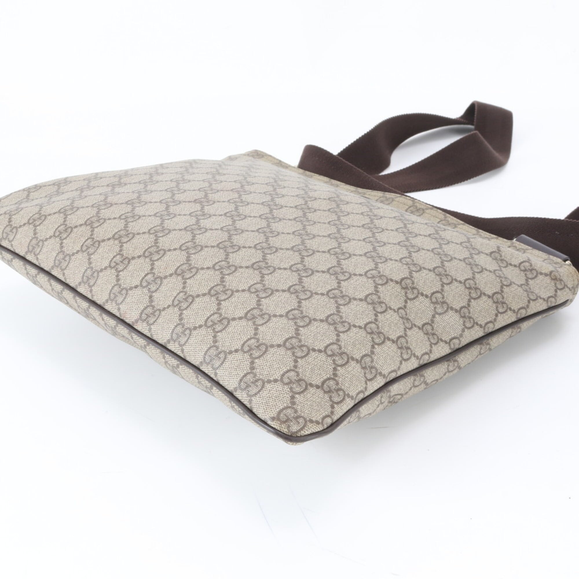 Gucci Beige Leather Coated Canvas Messenger Bag Shoulder Bag Tote Bag (Pre-Owned)