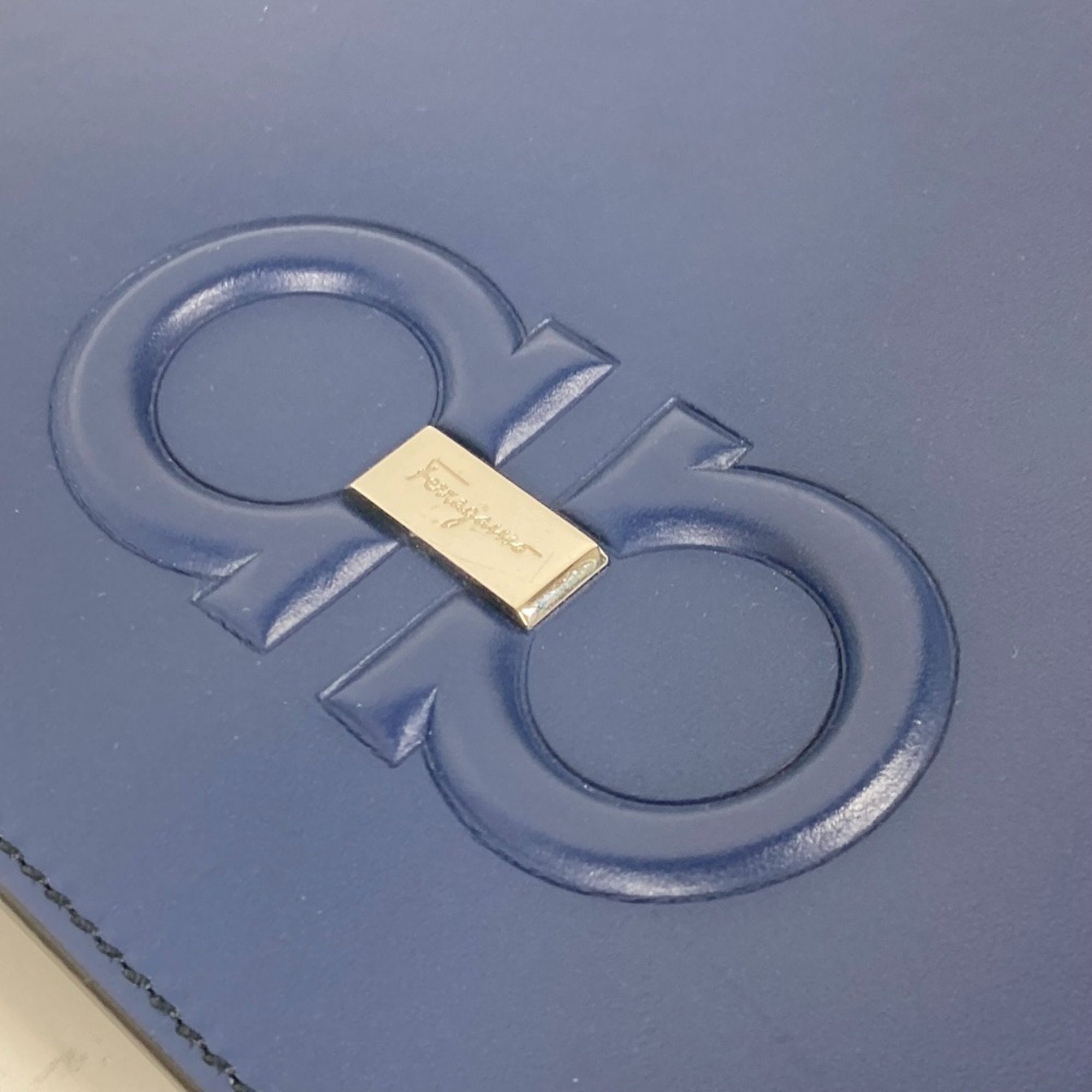 Salvatore Ferragamo Blue Leather Clutch Bag Pouch (Pre-Owned)