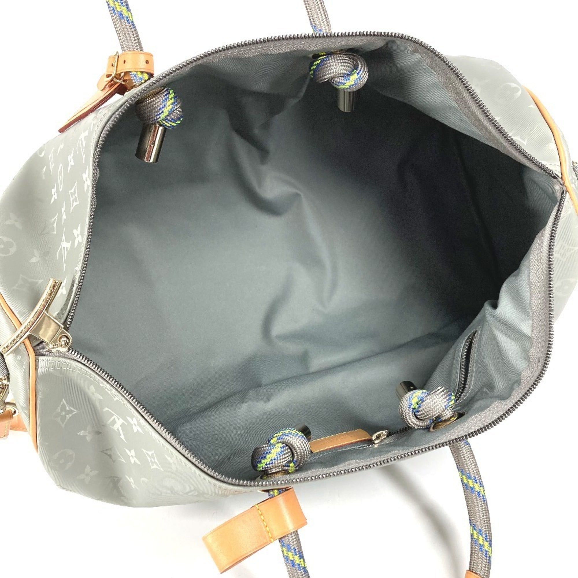 Louis Vuitton Gray Leather Canvas Boston Bag Handbag Shoulder Bag (Pre-Owned)