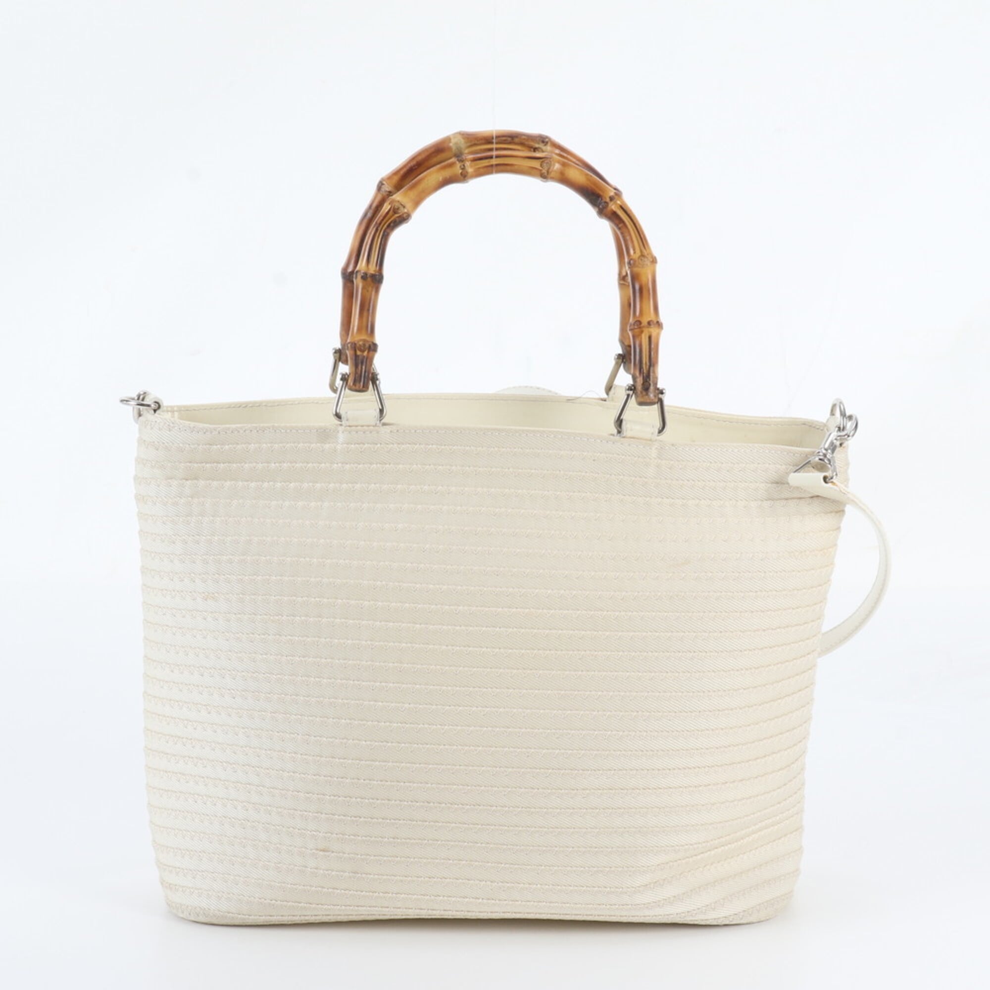 Gucci White Leather Canvas Handbag Shoulder Bag Tote Bag (Pre-Owned)