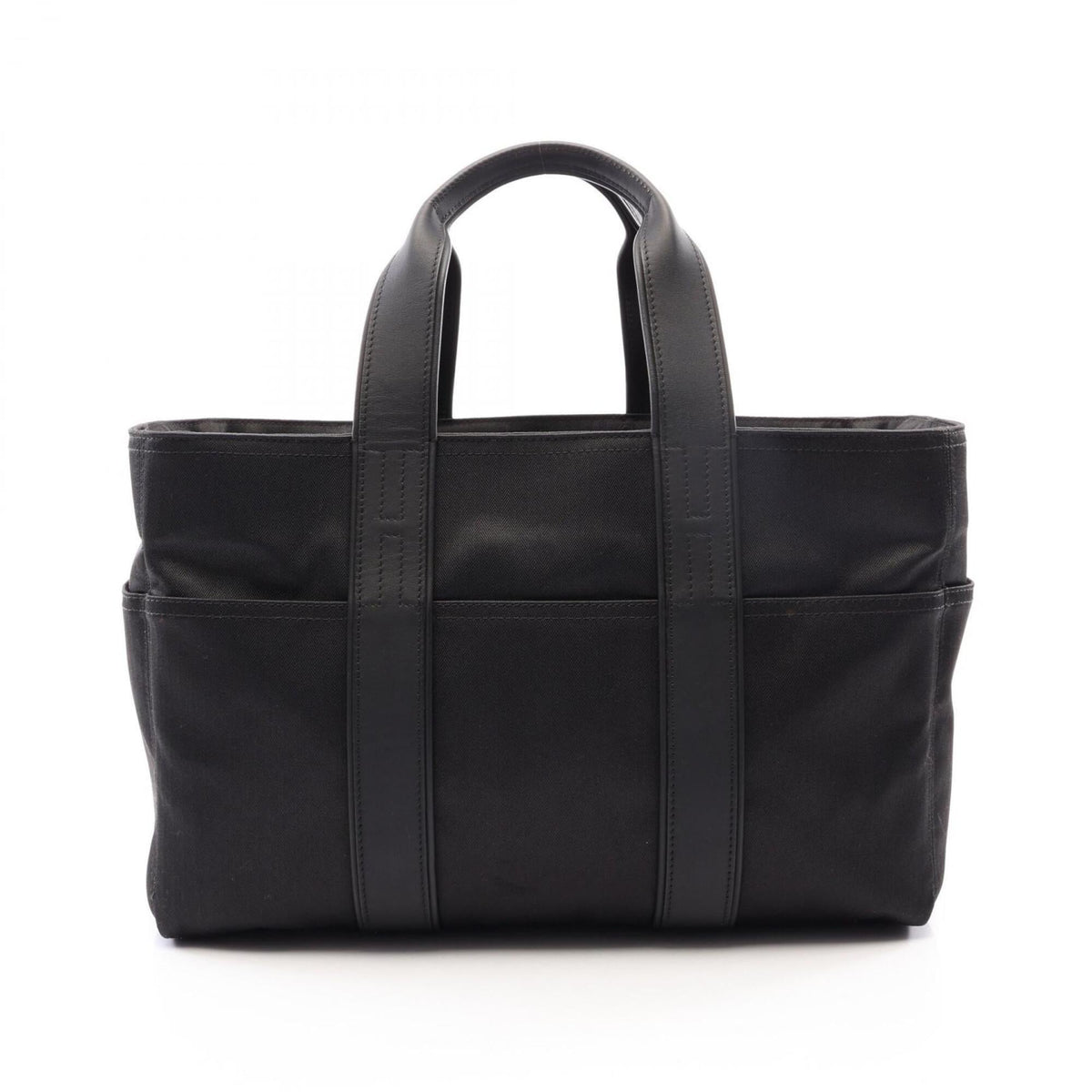 Hermes Black Toile Chevron Leather Canvas Handbag (Pre-Owned)
