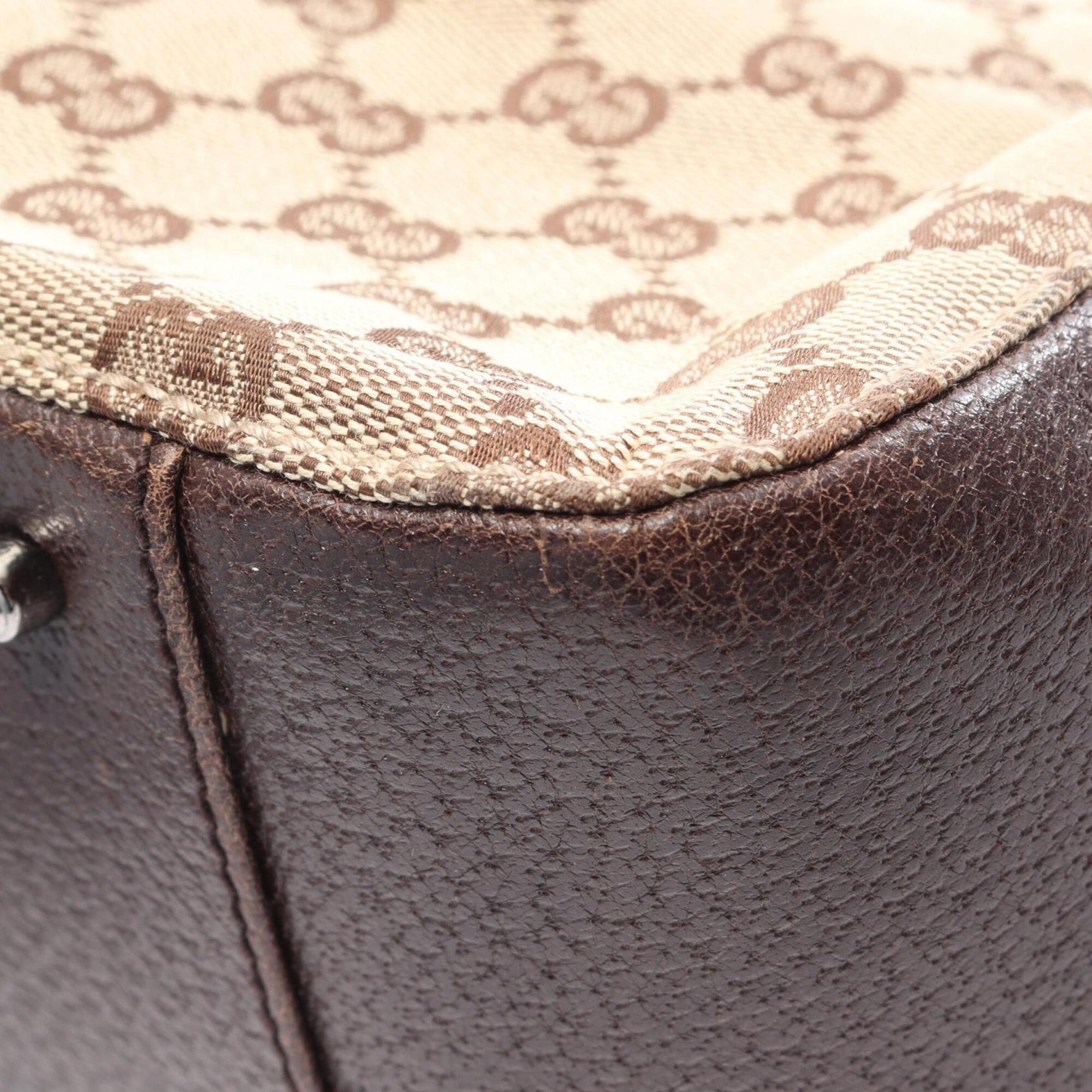 Gucci Beige Brown Gg Canvas Leather Handbag Tote Bag (Pre-Owned)