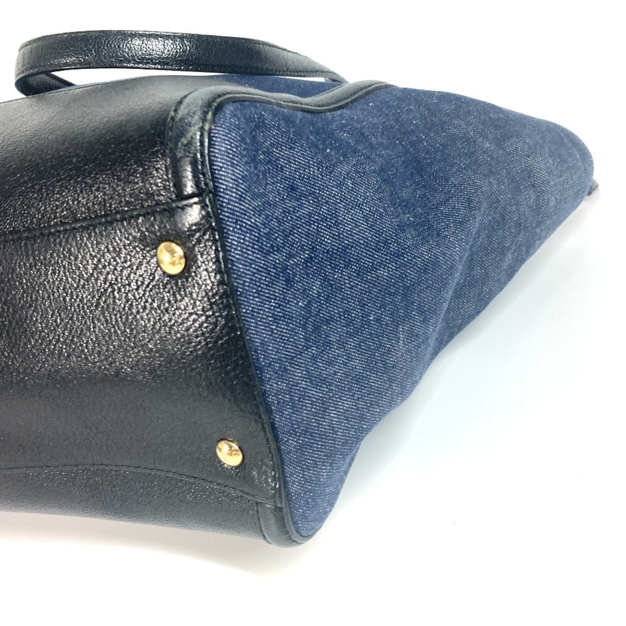 Salvatore Ferragamo Black Blue Denim Leather Handbag Shoulder Bag Tote Bag (Pre-Owned)