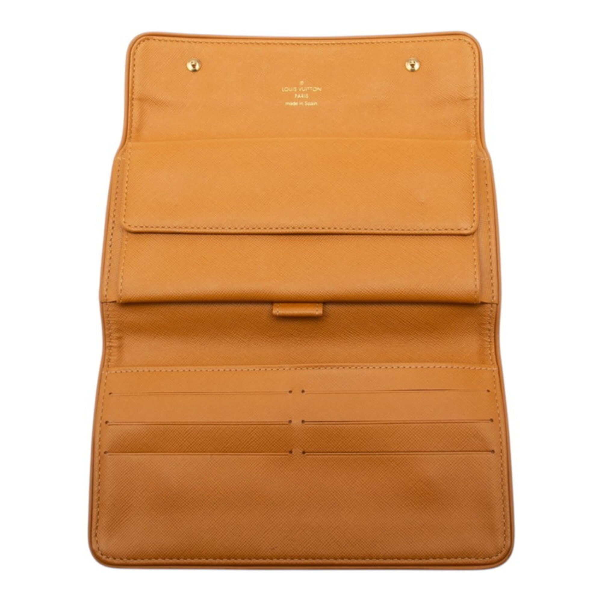 Louis Vuitton Monogram Mini Beige Canvas Leather Long Wallet (Tri-Fold) (Pre-Owned)