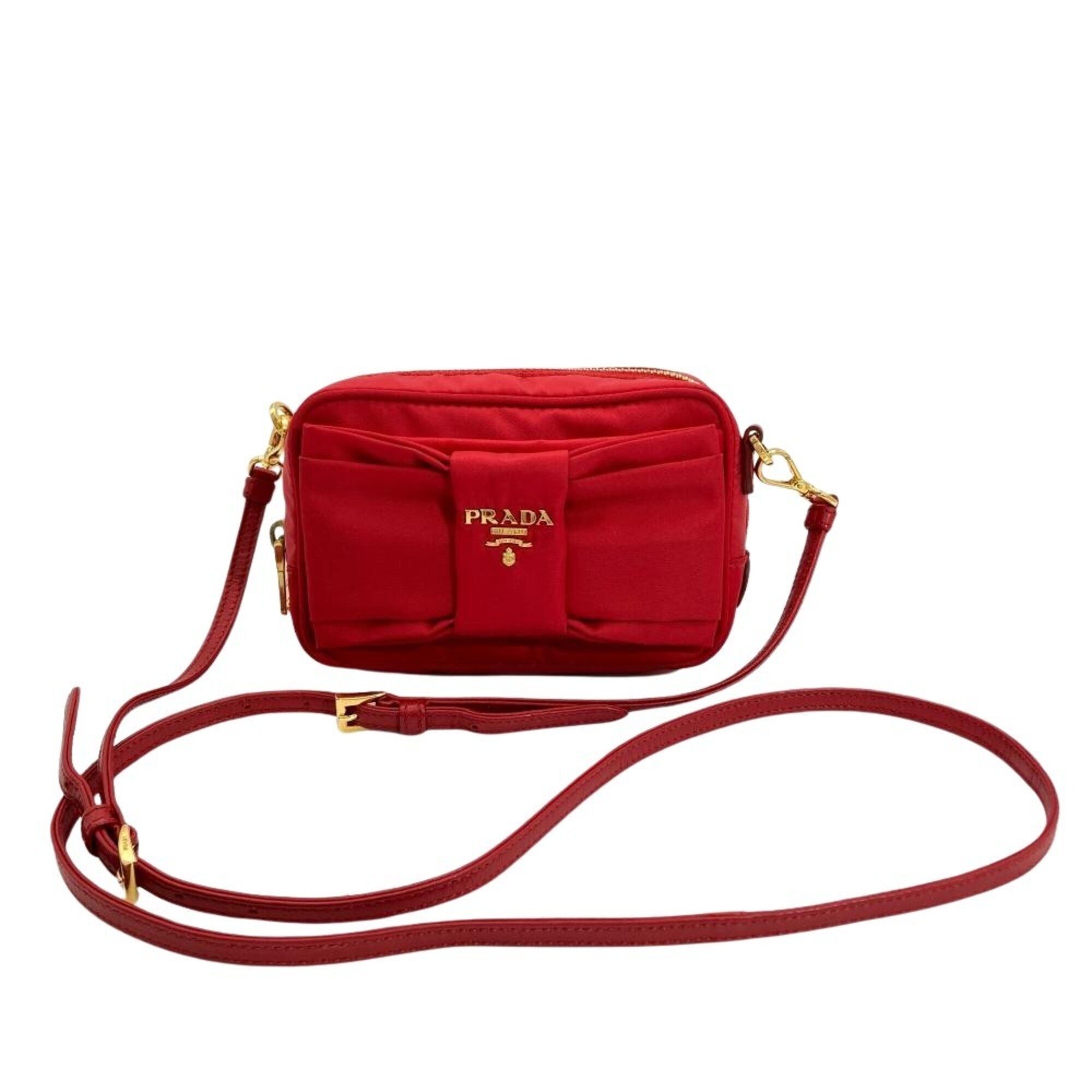 Prada Red Color Nylon Shoulder Bag (Pre-Owned)