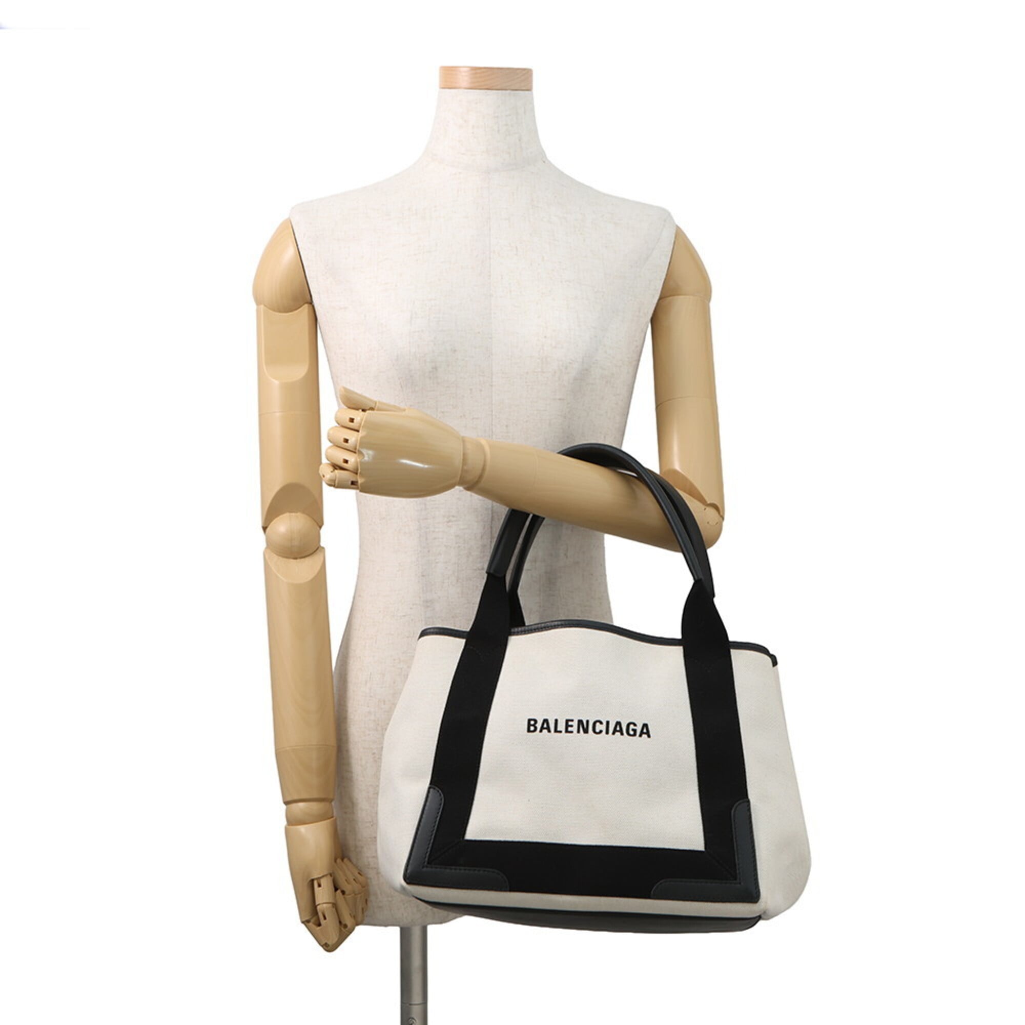 Balenciaga Black White Canvas Leather Handbag Tote Bag (Pre-Owned)