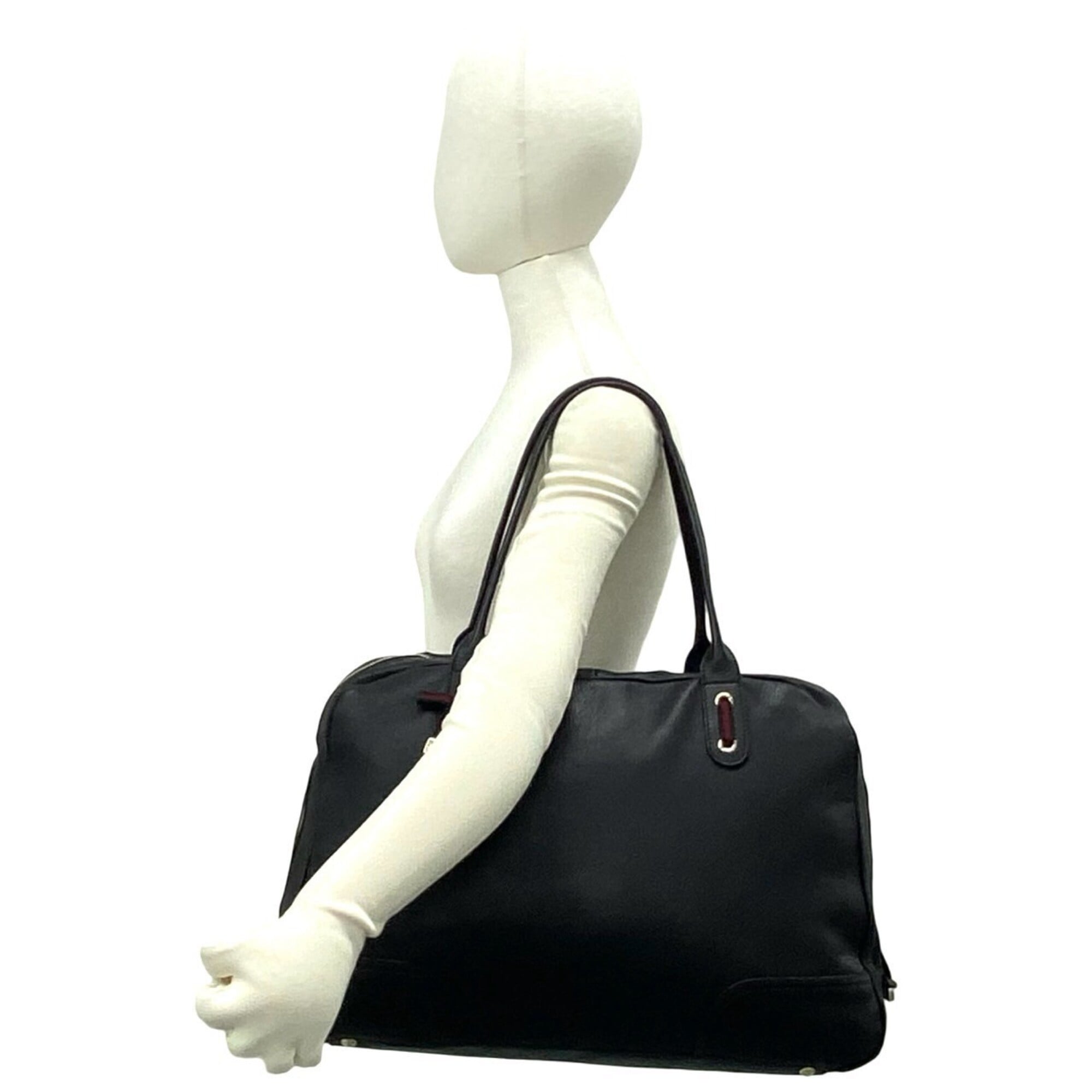 Gucci Black Green Red Color Leather Boston Bag Handbag Tote Bag (Pre-Owned)