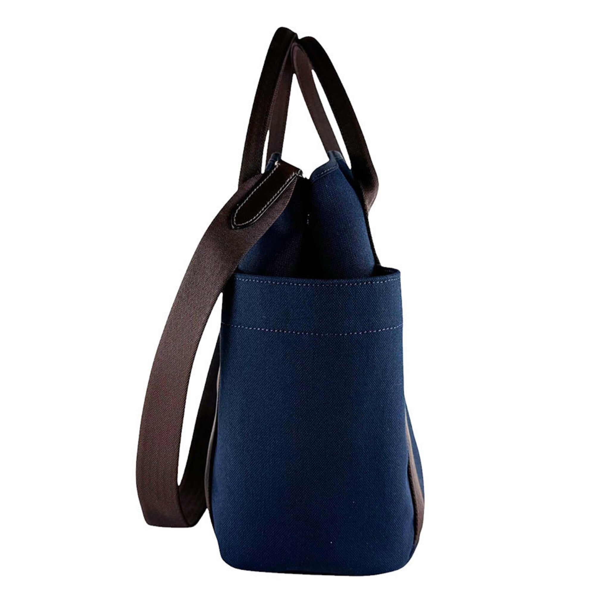 Hermes Brown Navy Canvas Handbag Shoulder Bag (Pre-Owned)