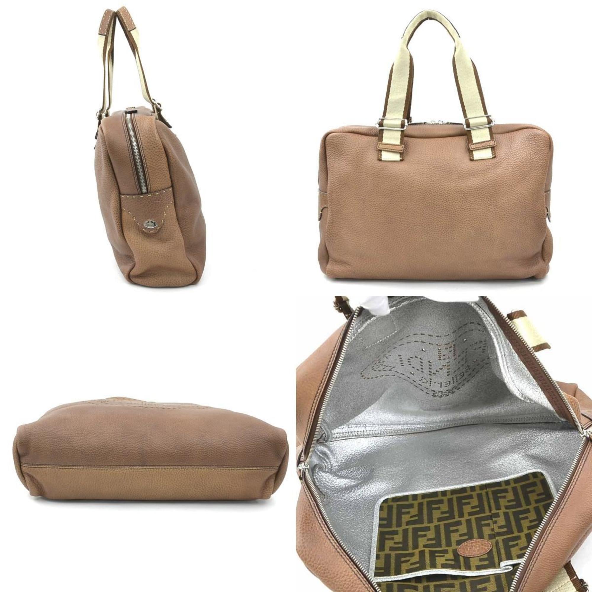 Fendi Brown Leather Canvas Handbag (Pre-Owned)
