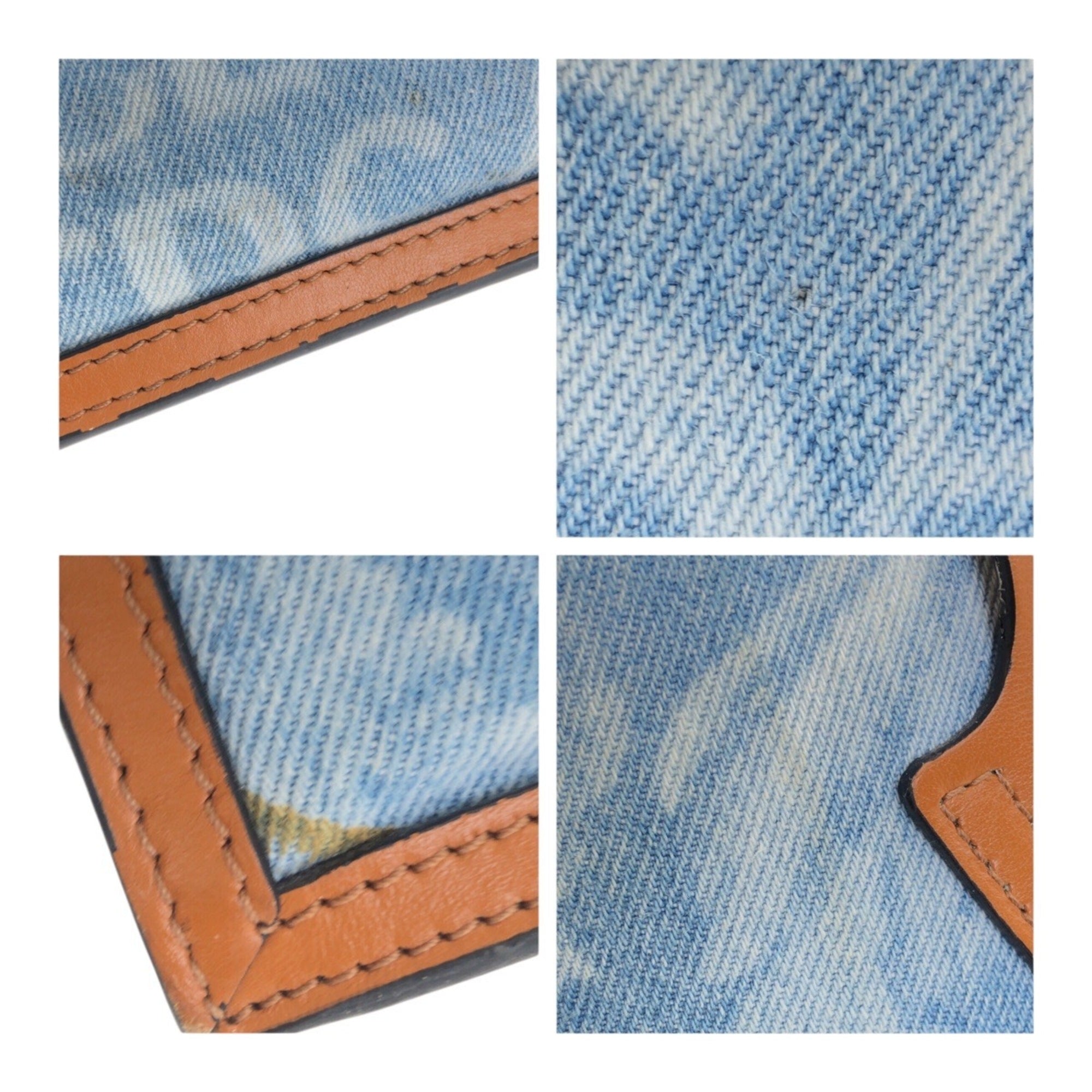Versace Blue Brown Denim Handbag Tote Bag (Pre-Owned)