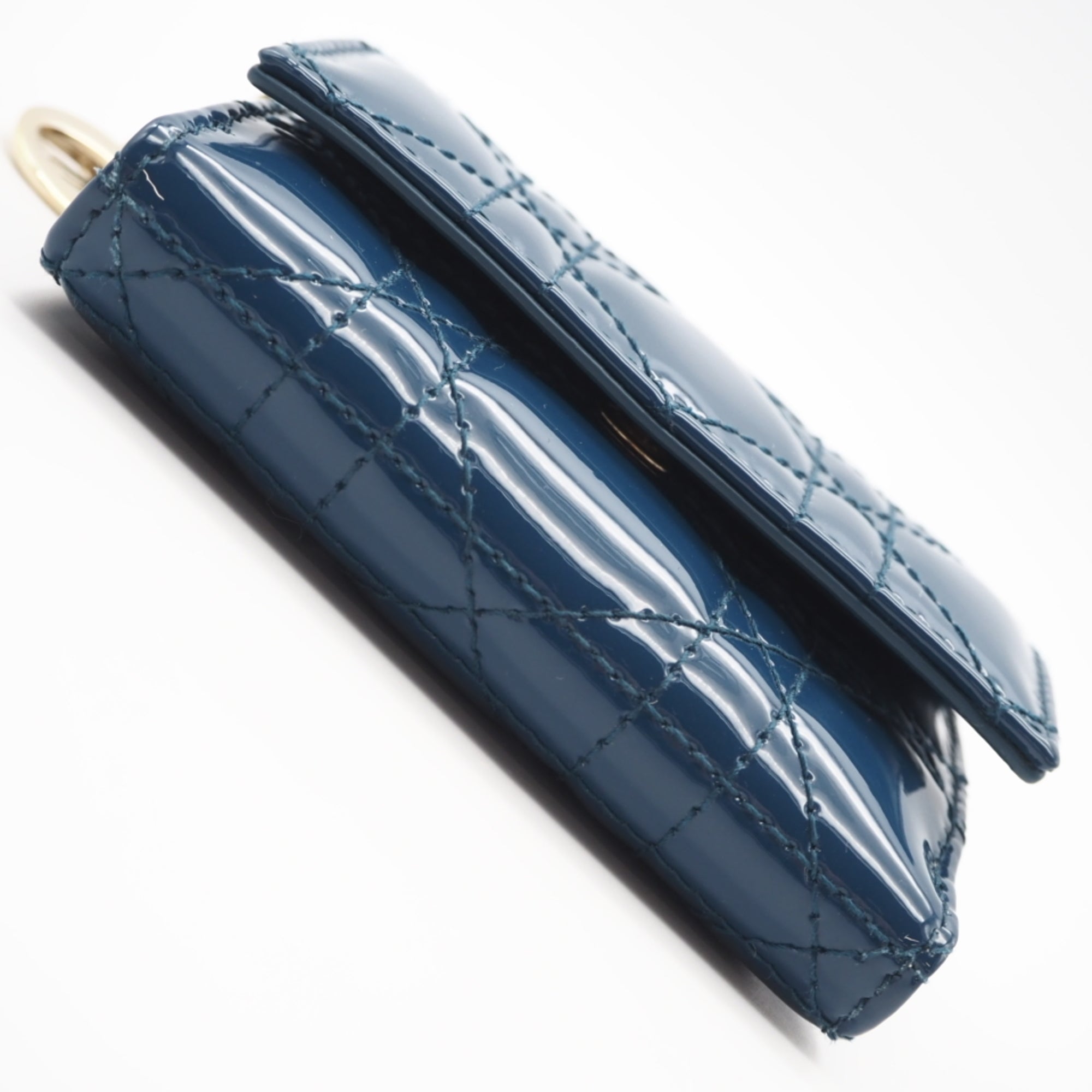 Christian Dior Lady Dior Blue Patent Leather Wallet (Tri-Fold) (Pre-Owned)