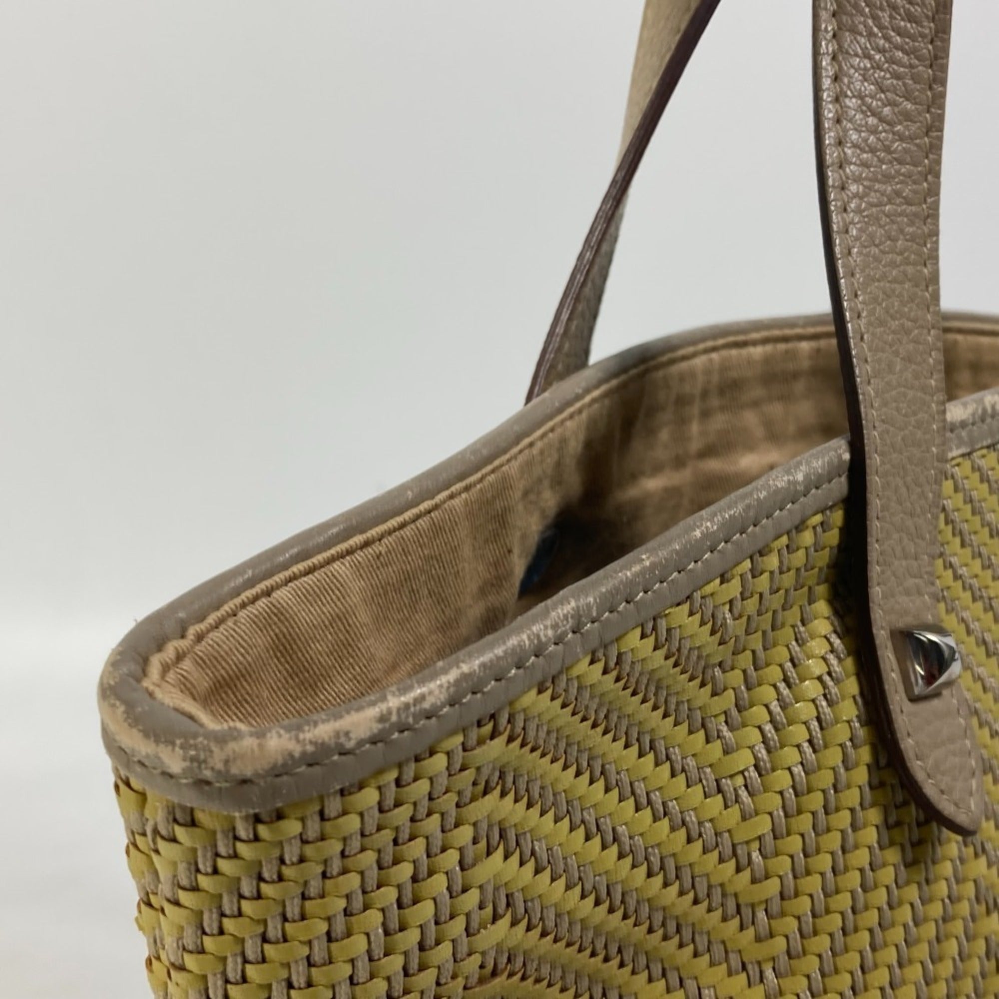 Hermes Yellow Leather Polyester Handbag Tote Bag (Pre-Owned)