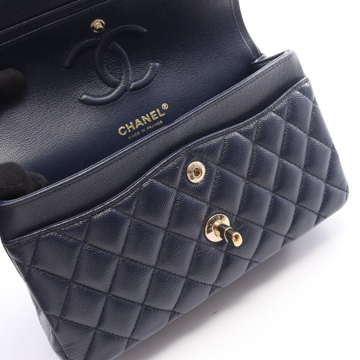 Chanel Navy Grained Calfskin Handbag Shoulder Bag (Pre-Owned)